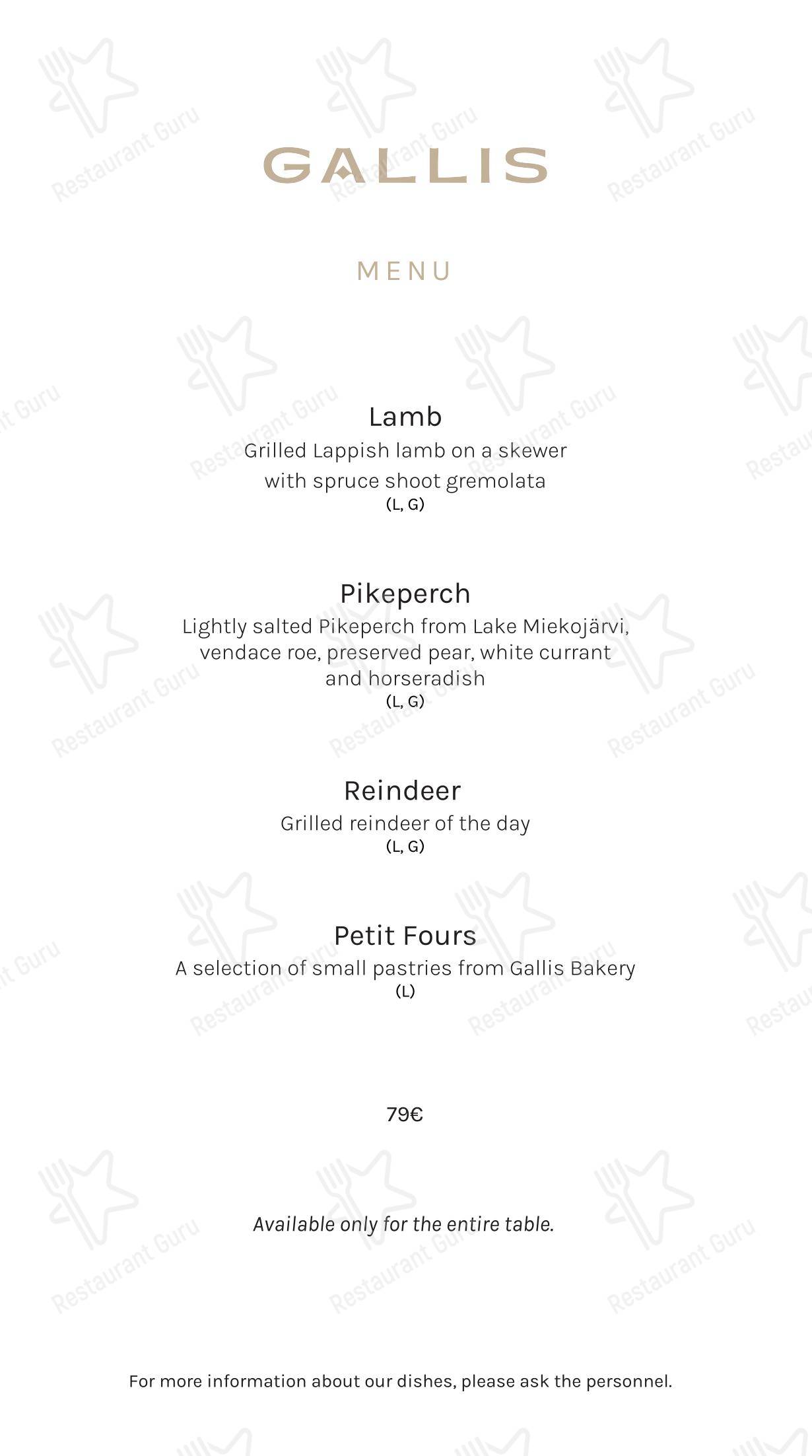 菜单 ресторана Restaurant Gallis