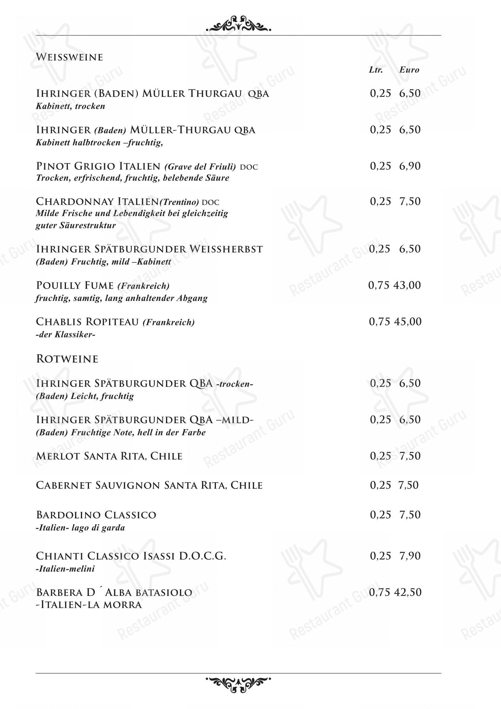 Restaurant Lehre Café Bar в Ротвайли - Меню
