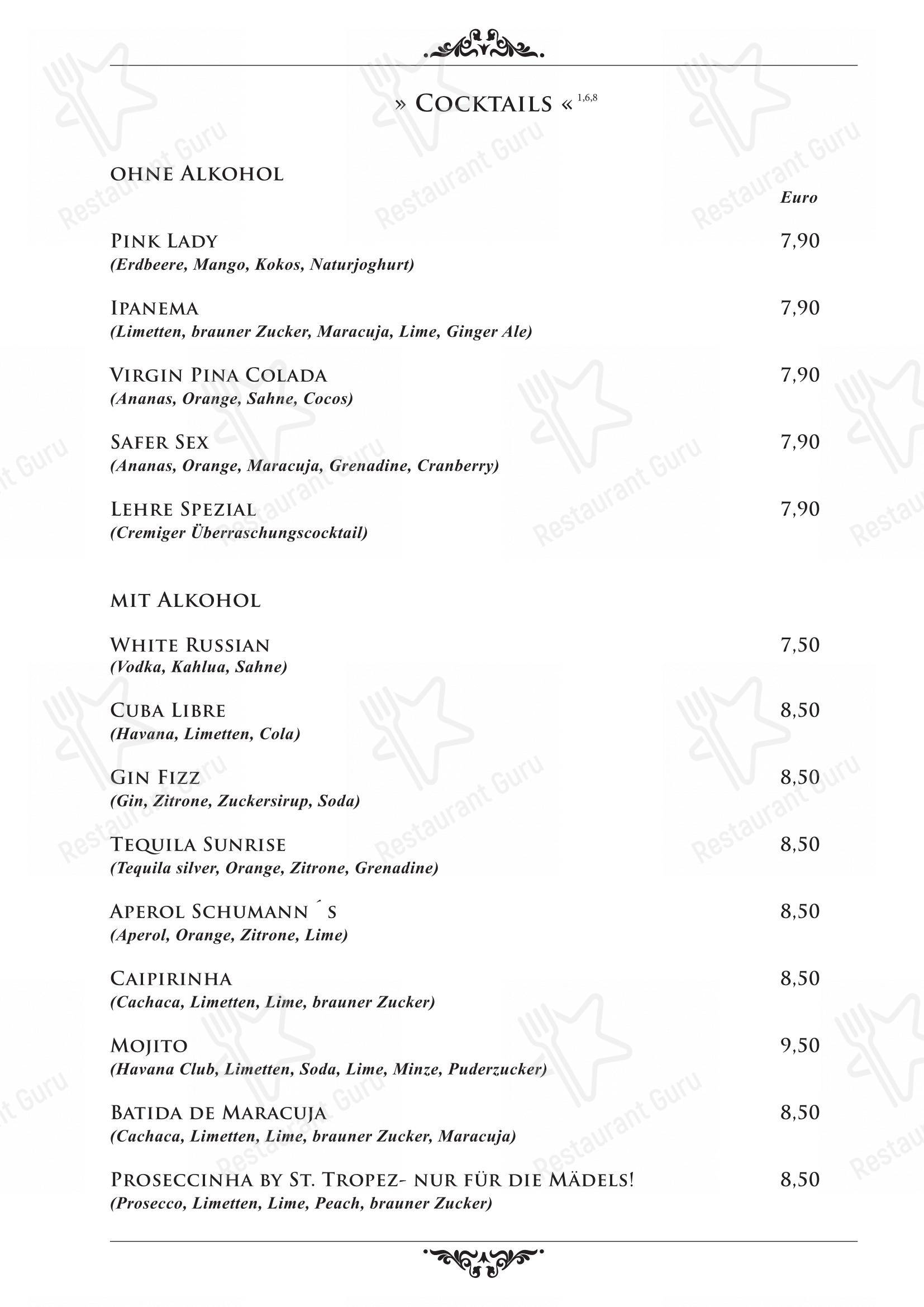 Restaurant Lehre Café Bar в Ротвайли - Меню