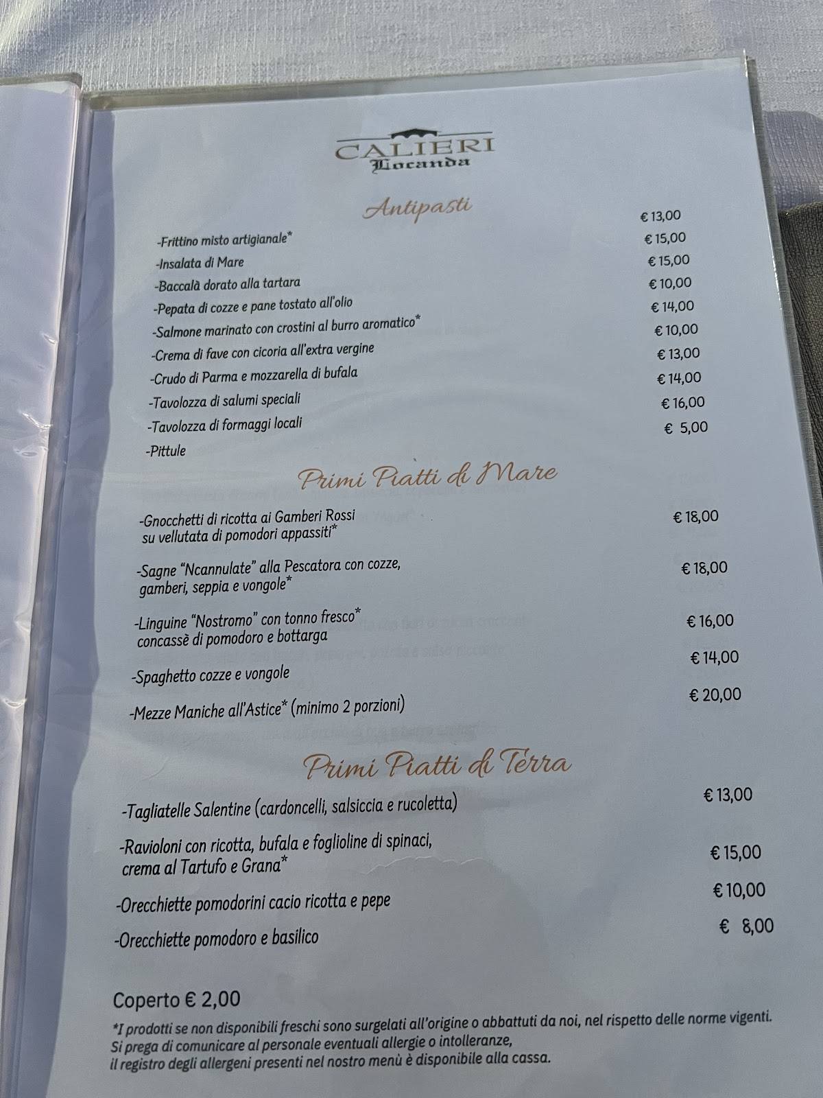 Locanda Calieri меню