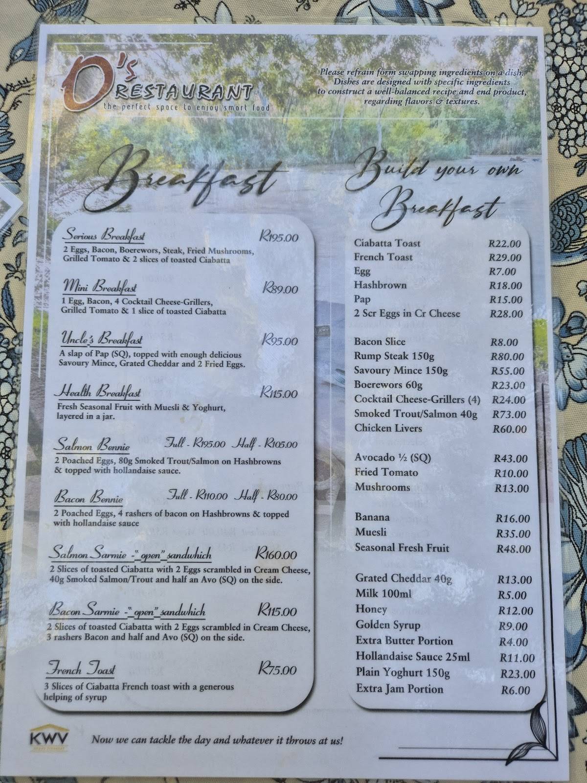 O'S Restaurant Parys меню