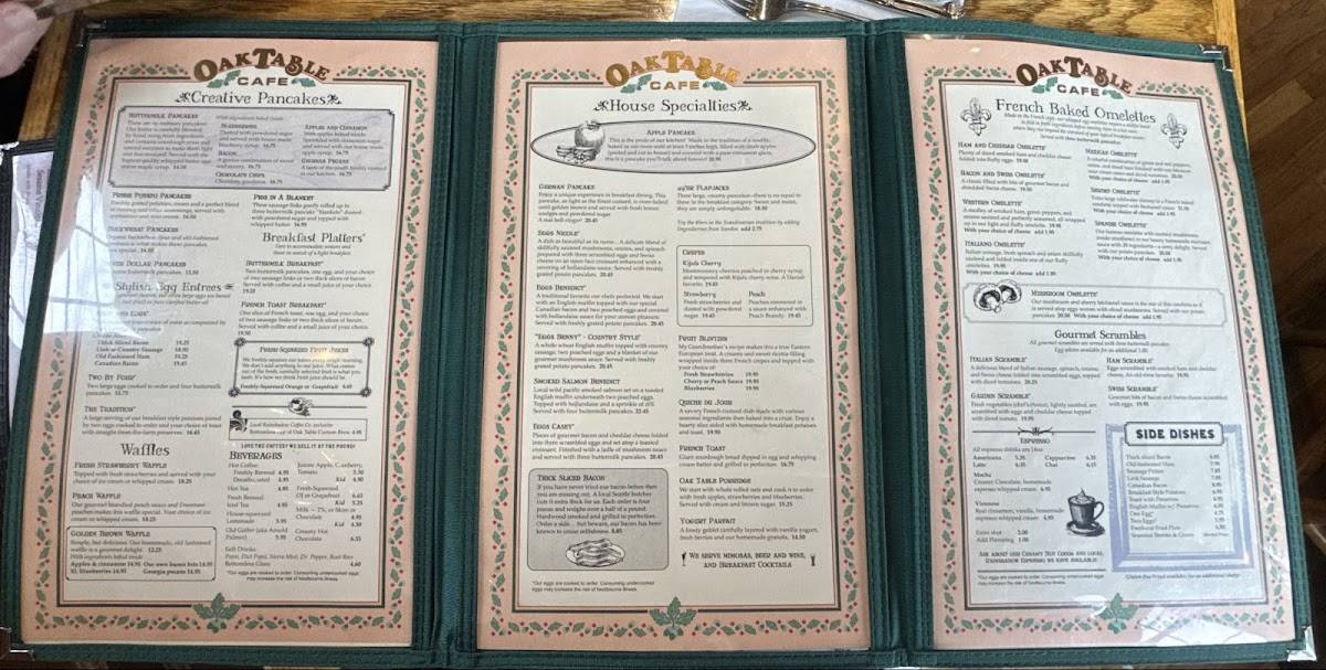 Oak Table Cafe меню