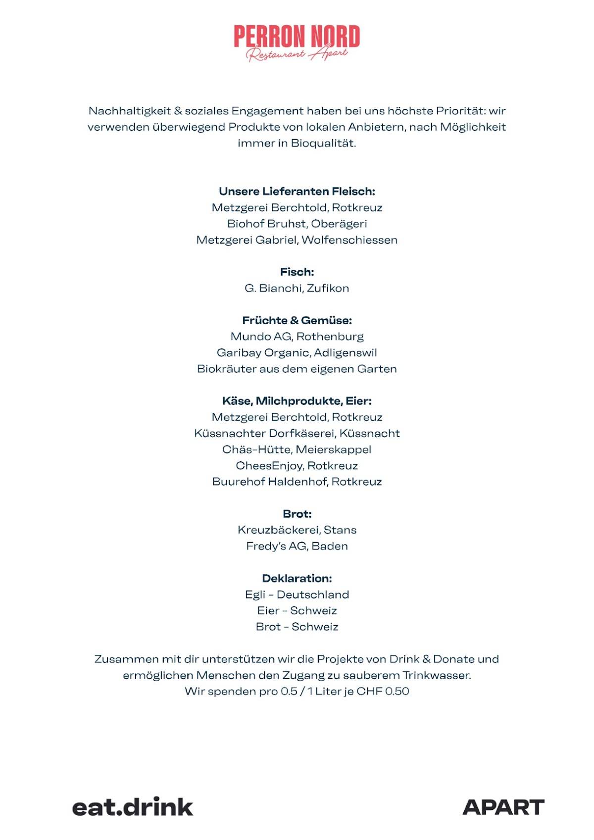 PERRON NORD - Restaurant Apart меню