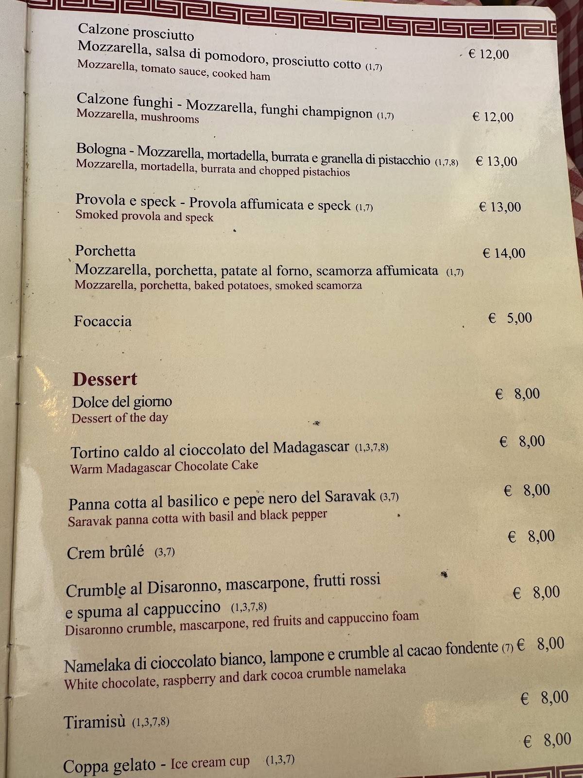 RISTORANTE No.1 меню