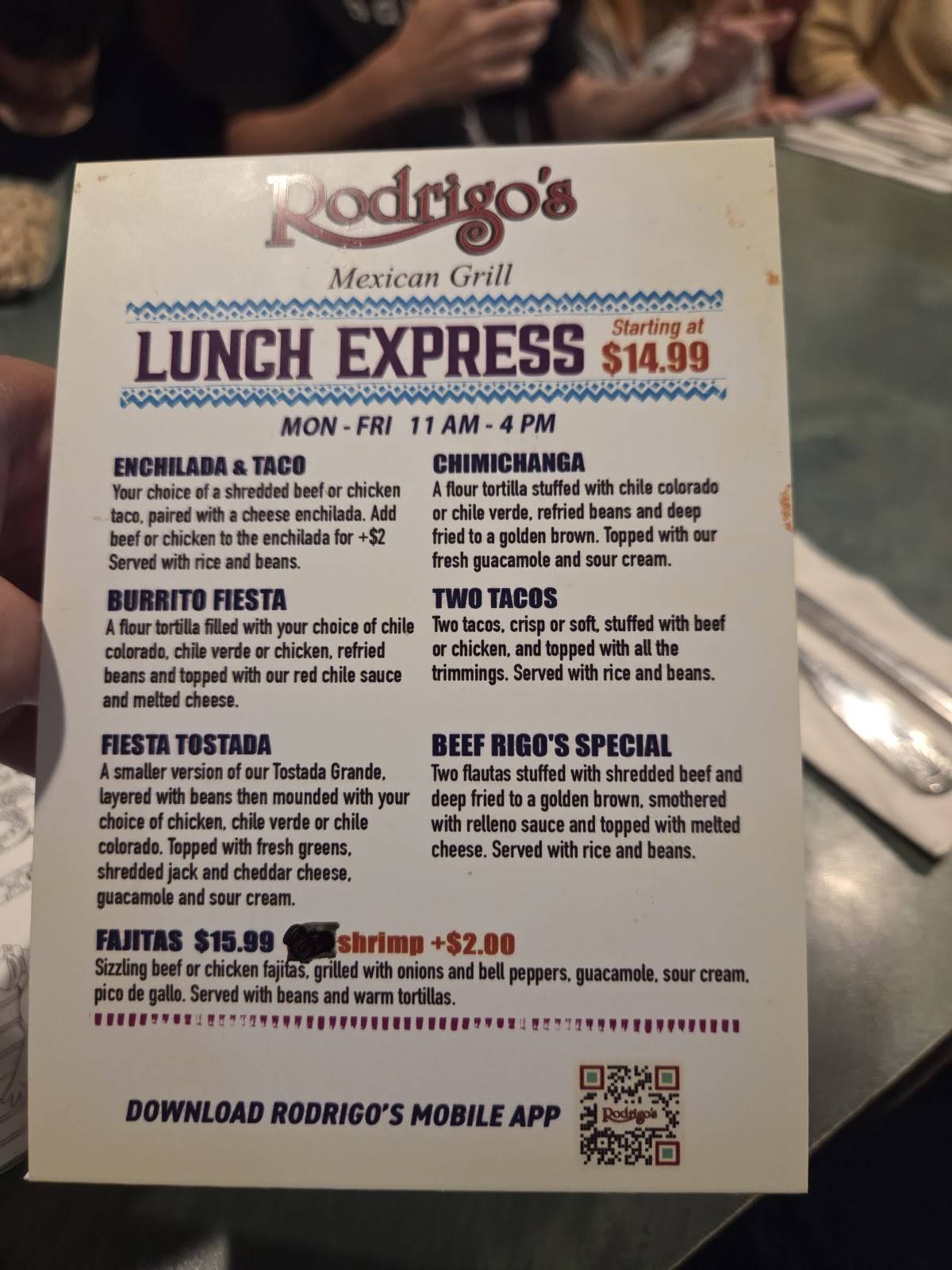 Rodrigo's Mexican Grill - Tustin меню