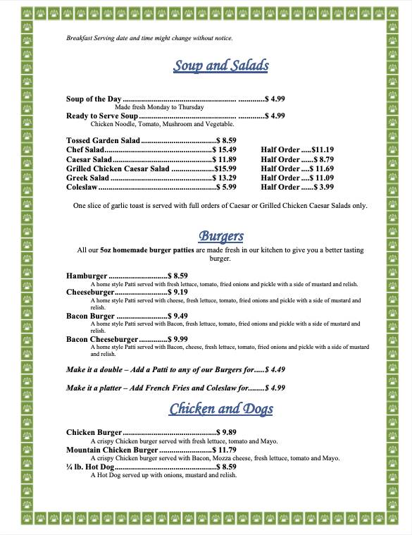 Shilo Inn restaurant меню