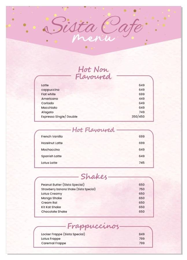 Sista Cafe меню