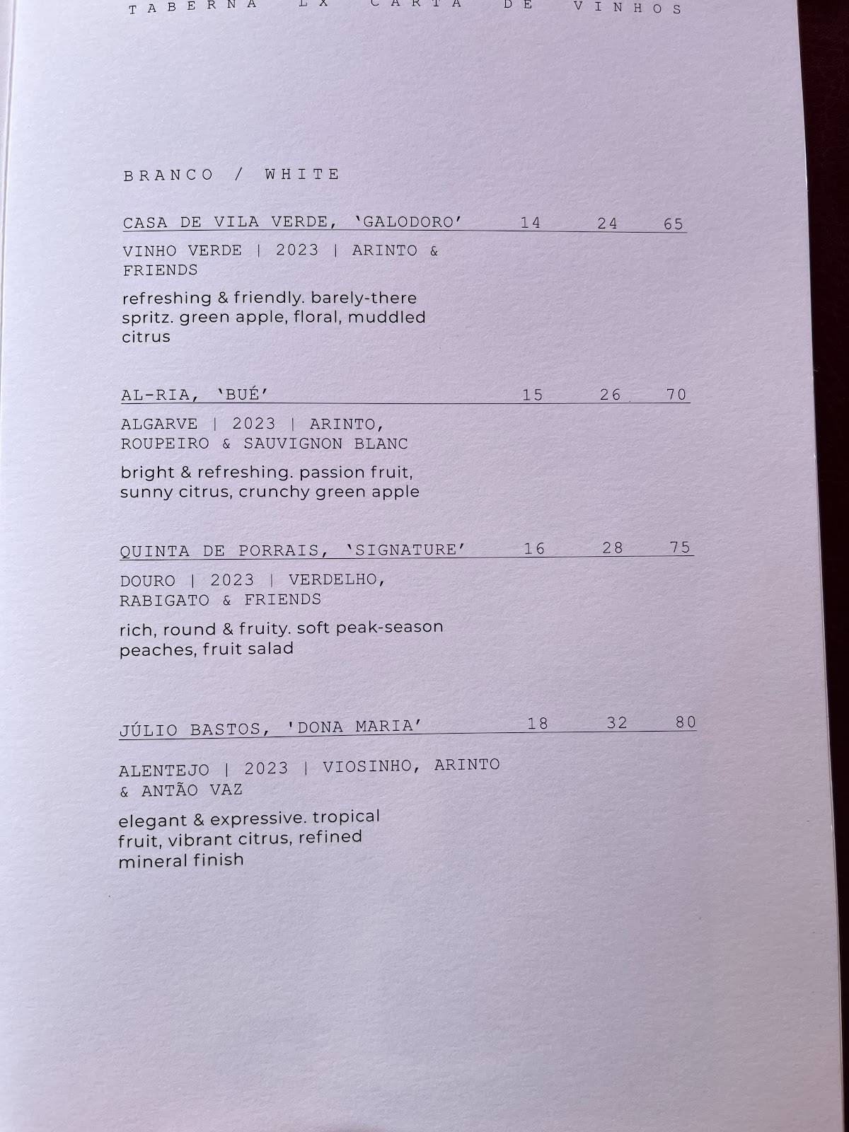 Taberna LX меню
