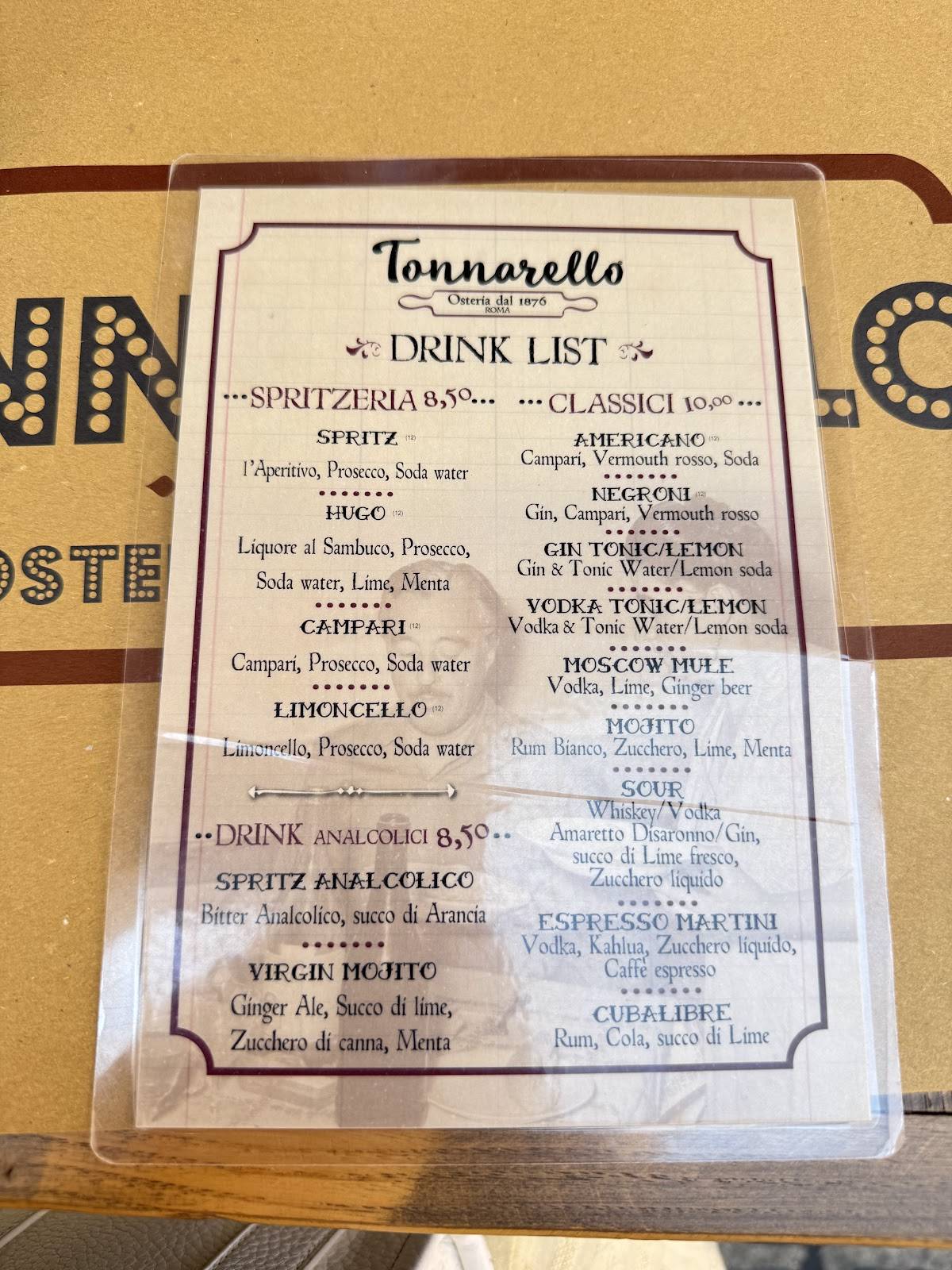 Tonnarello Pantheon меню