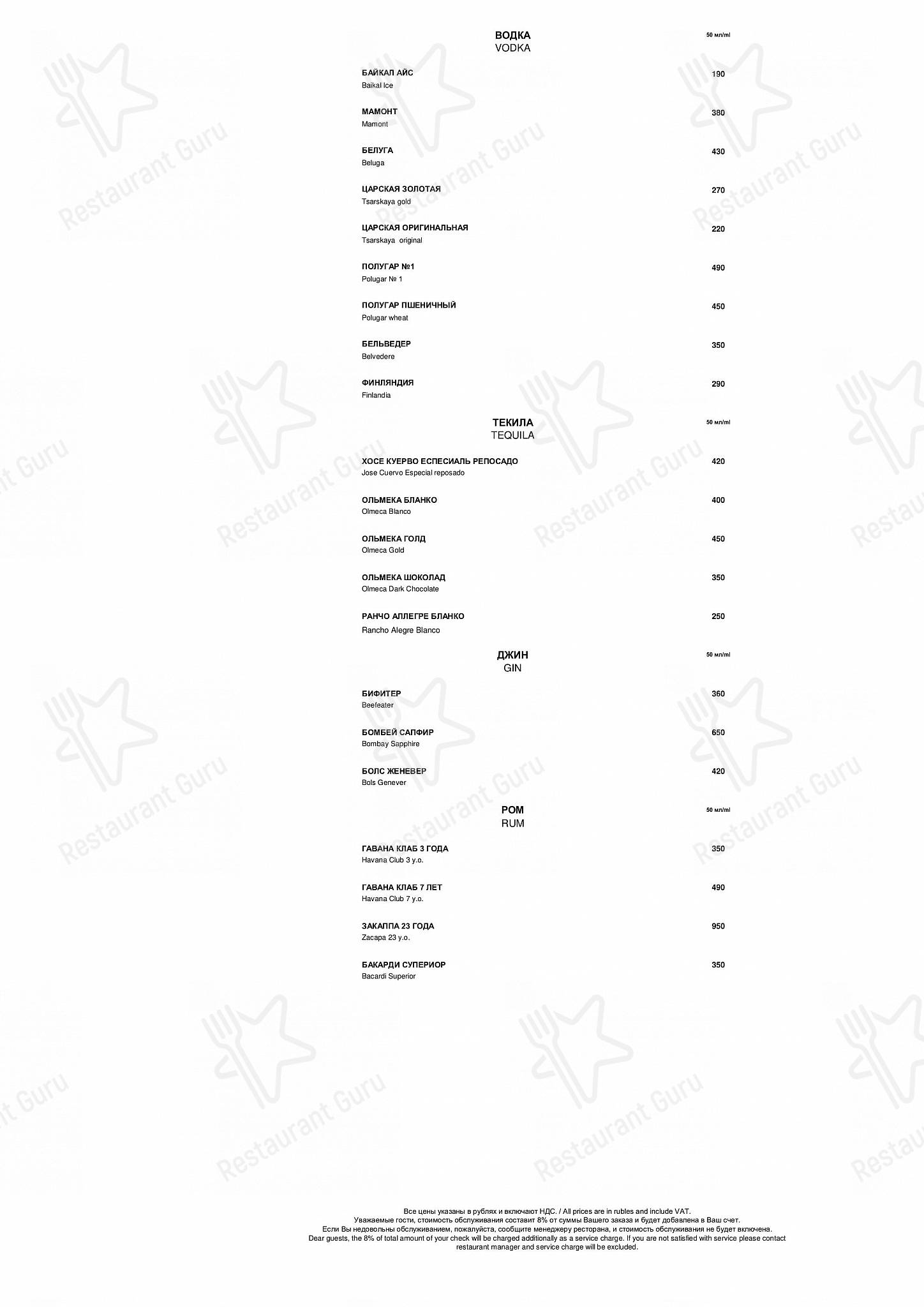 ВИНО&ВОДА в Санкт-Петербурге - Bar Grill Menu