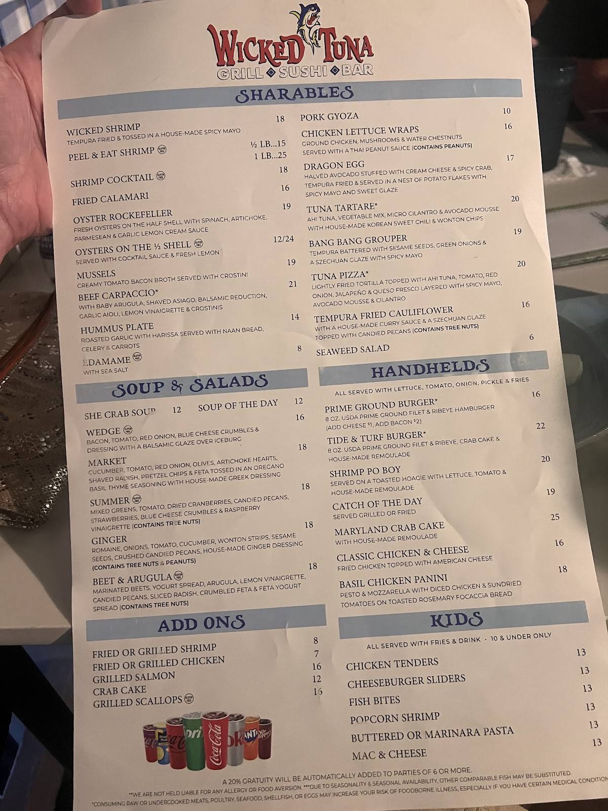 Wicked Tuna Grill, Sushi, Bar меню