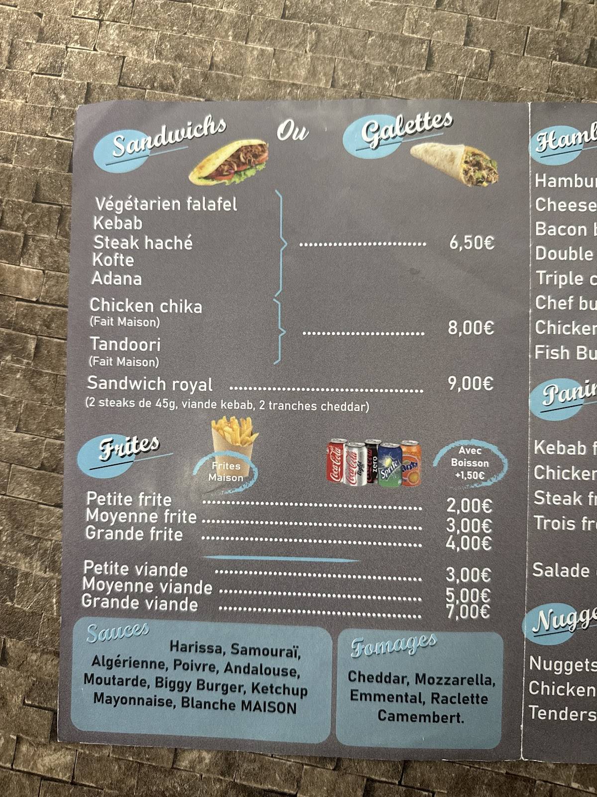 Zaen tacos et Kebab меню