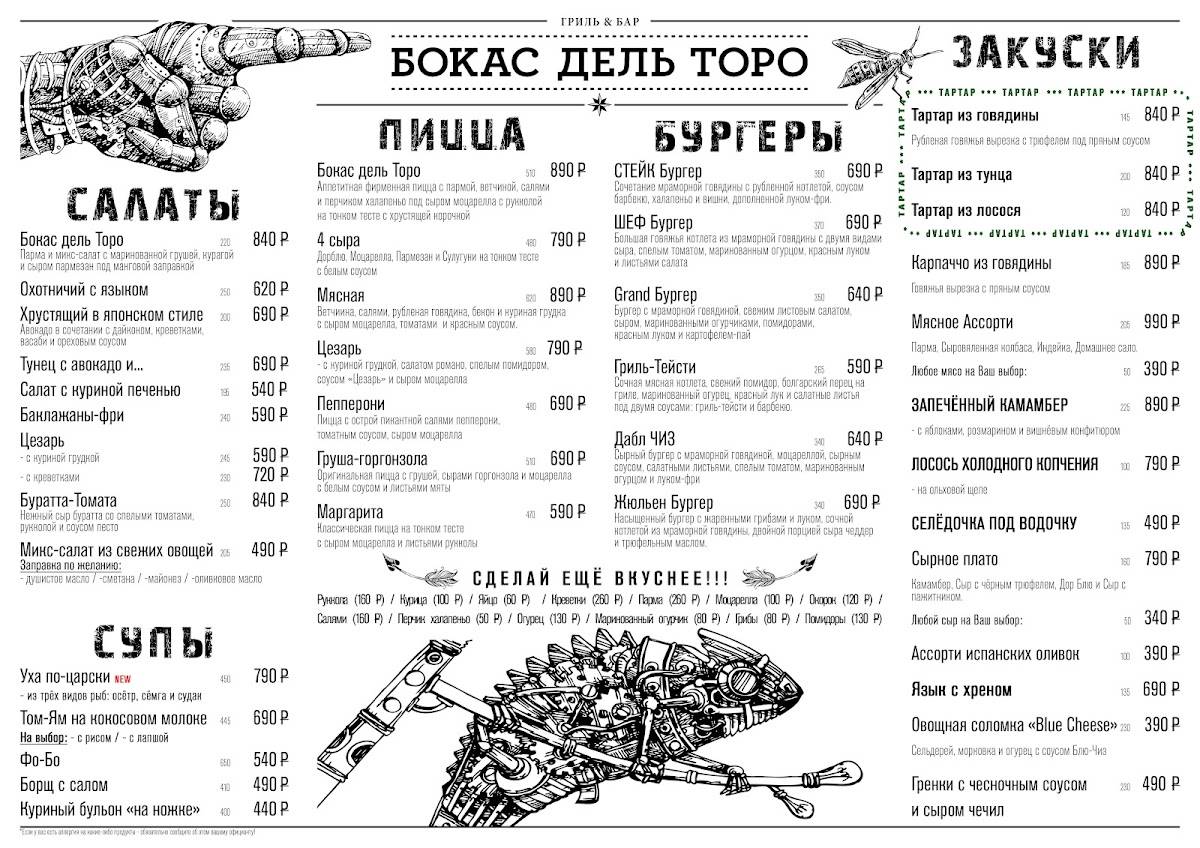 Бокас Дель Торо меню