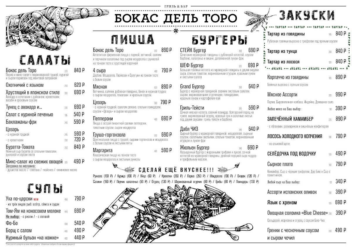 Бокас Дель Торо меню