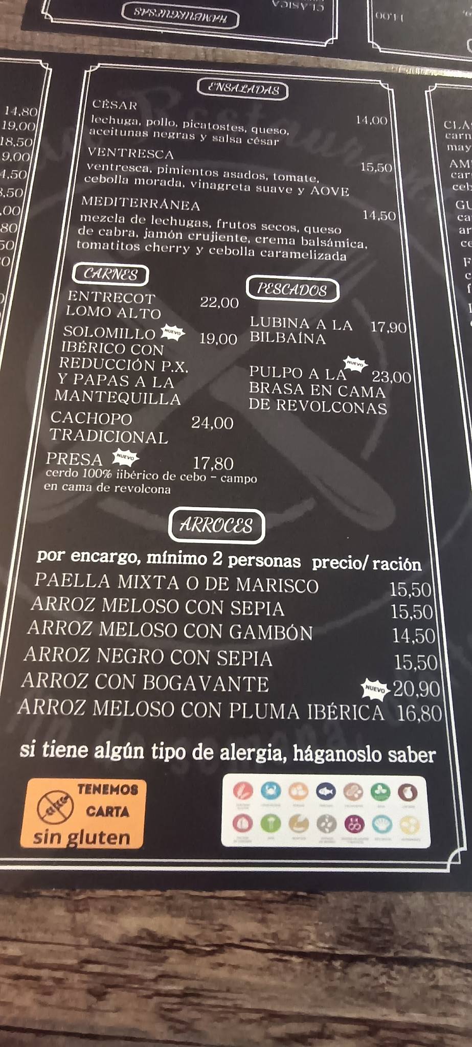 Restaurante Cervecería Cies меню
