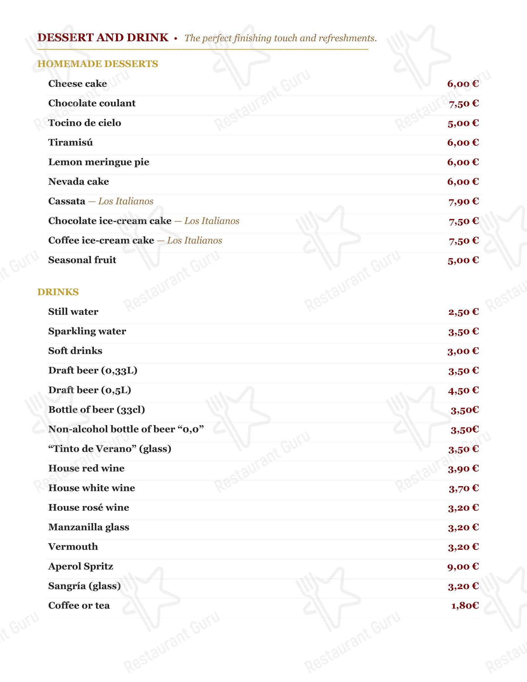 Restaurante Oliver в Гранаде - Основное меню