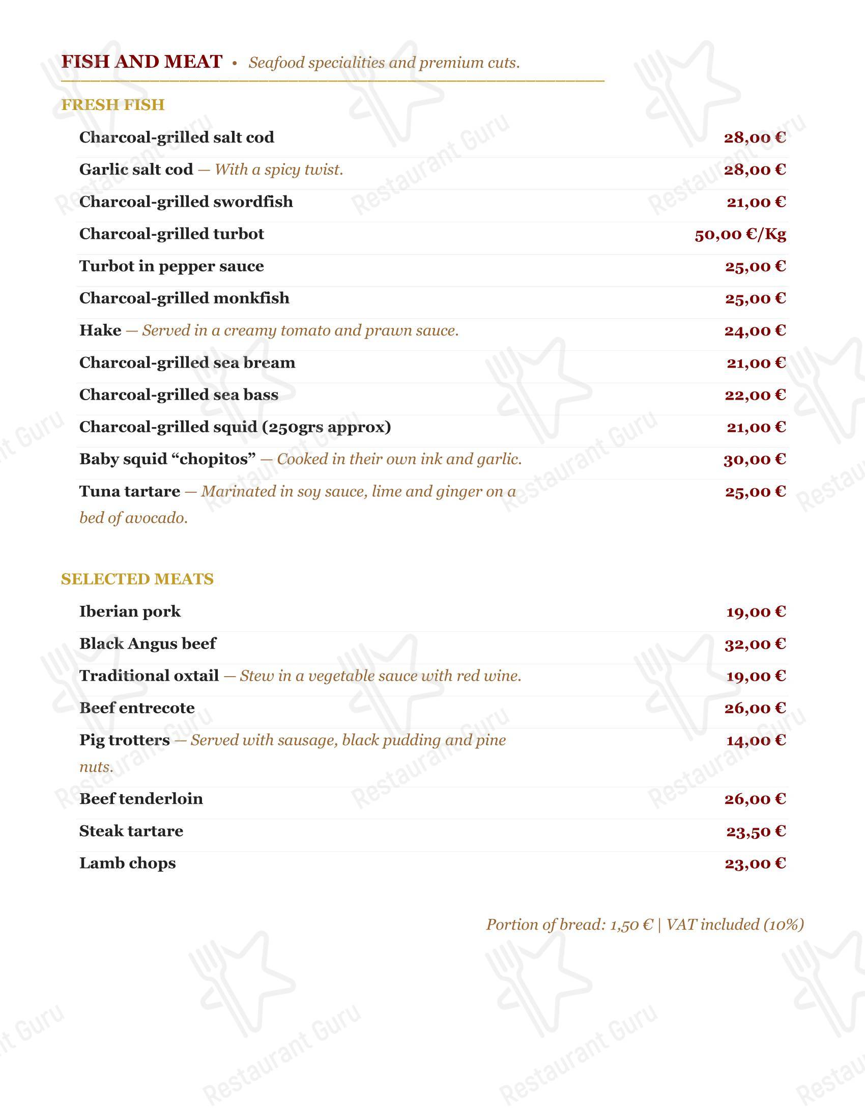 Restaurante Oliver в Гранаде - Основное меню