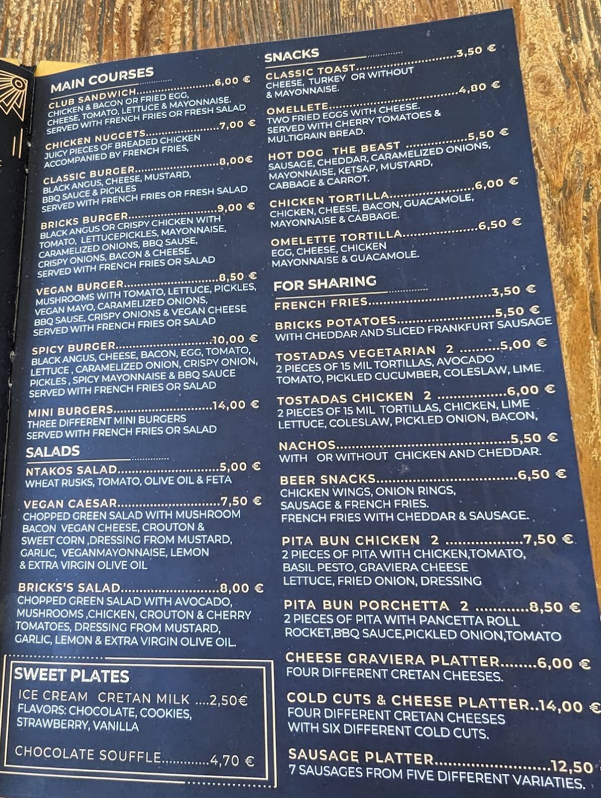 Bricks Beers & Tales меню