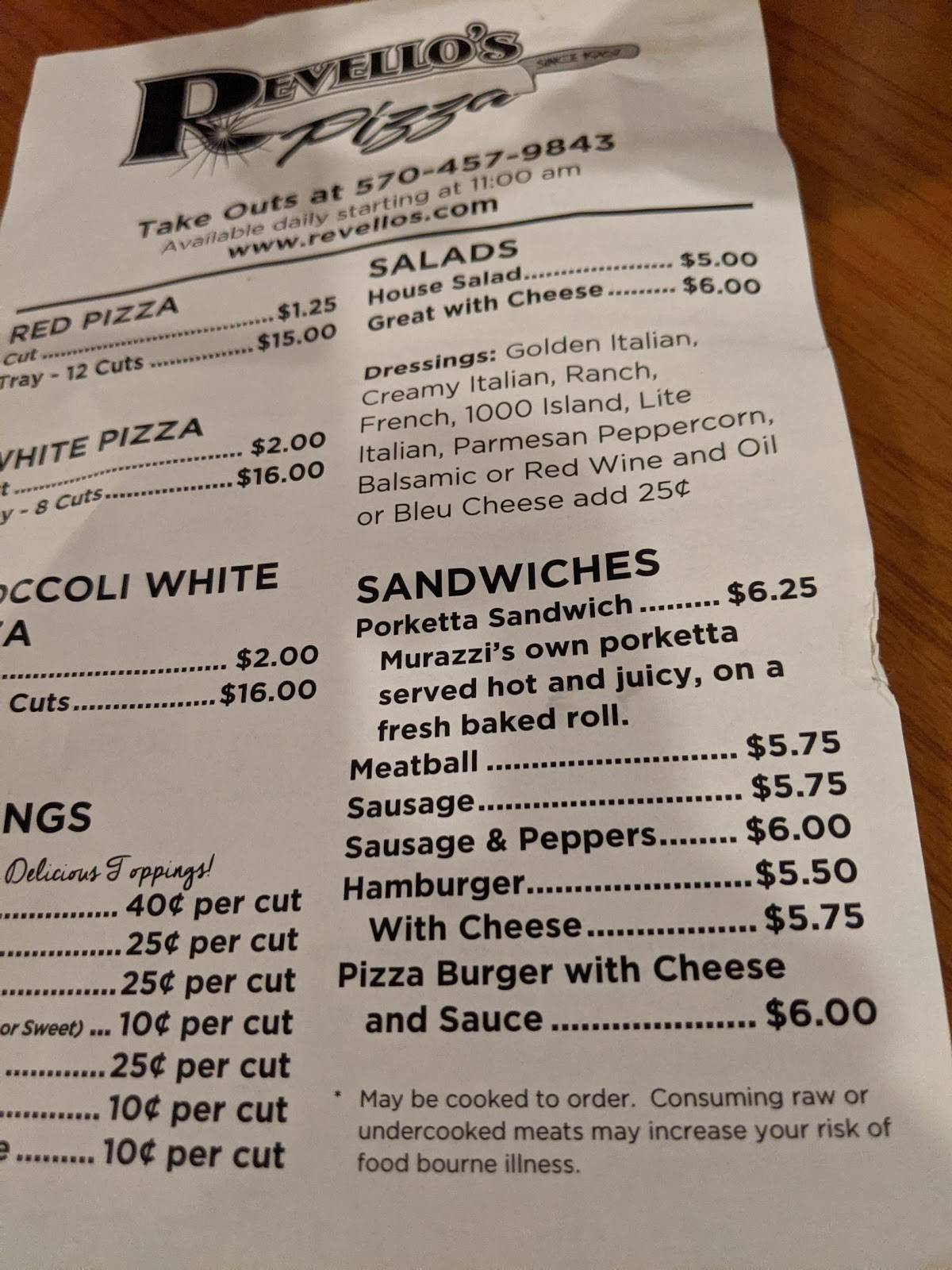 Revello's Pizza Cafe меню