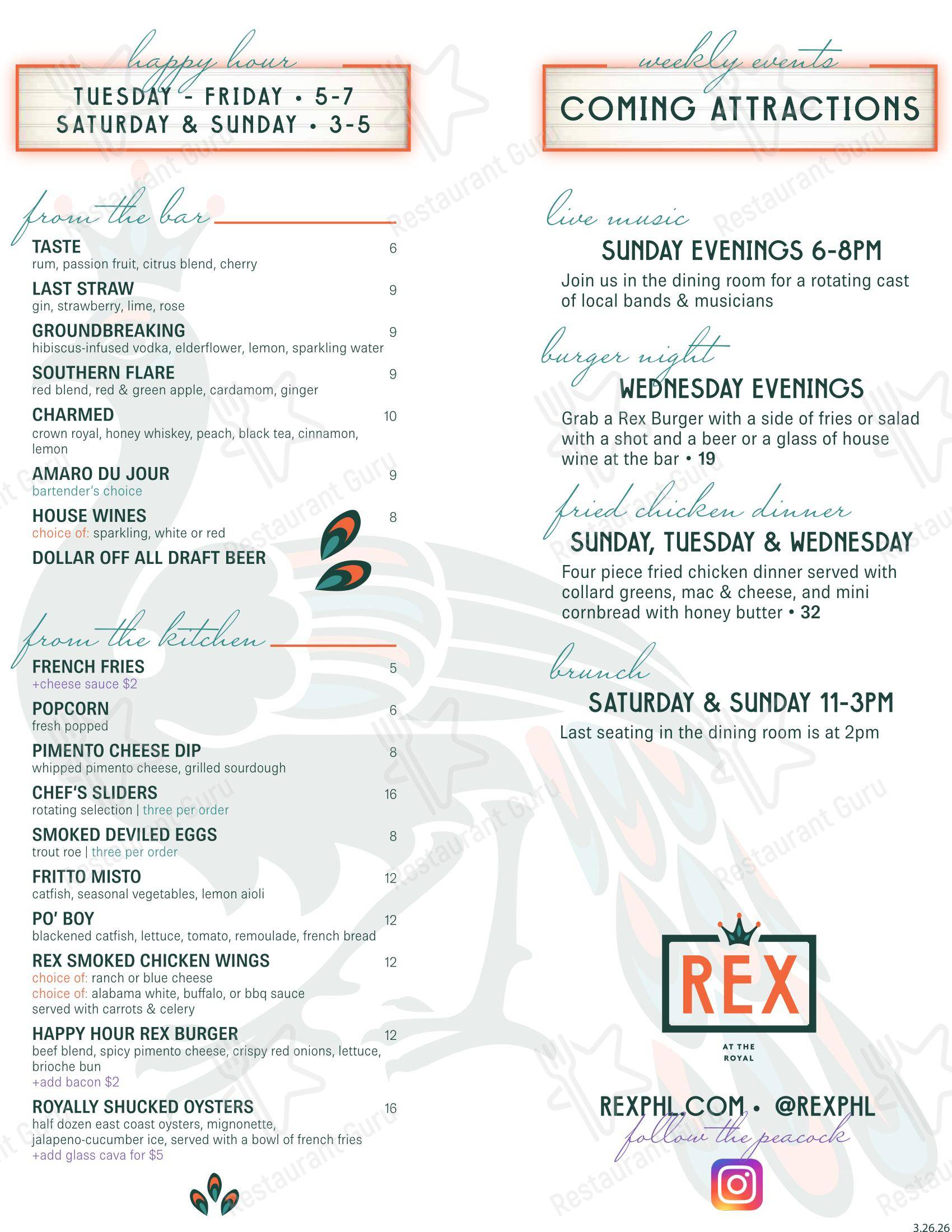 Wine Menu ресторана Rex at the Royal в Филадельфии