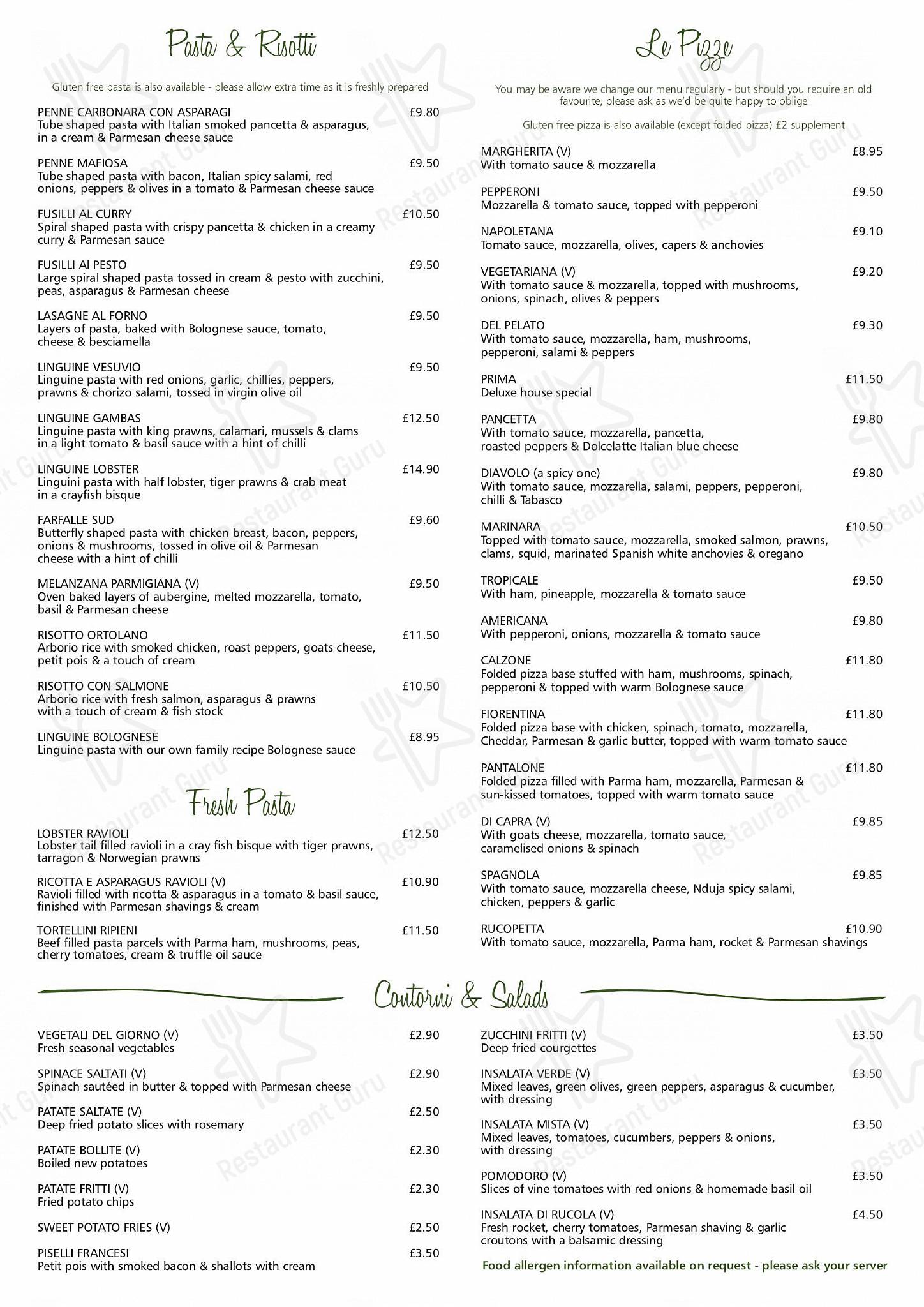 Pizza Menu ресторана Prima Pizzeria в Рипоне