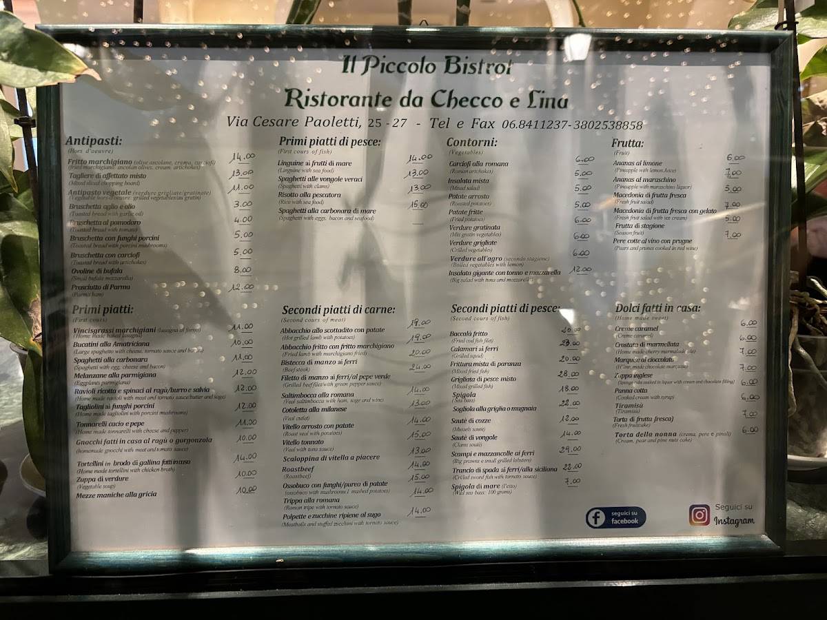 Ristorante Checco e Lina меню