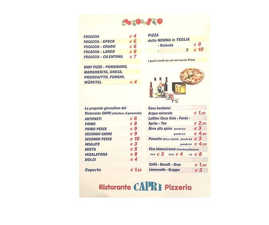 Ristorante Pizzeria Capri меню