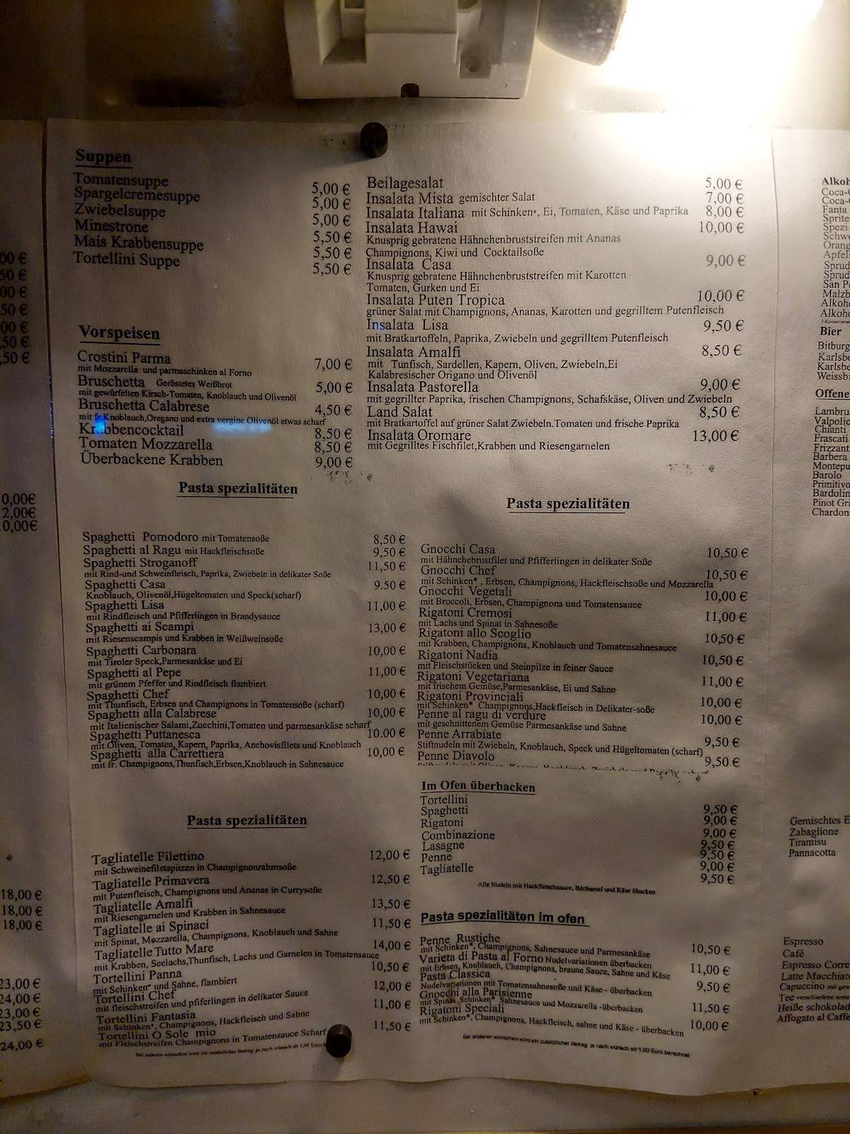 Ristorante Pizzeria Lisa меню