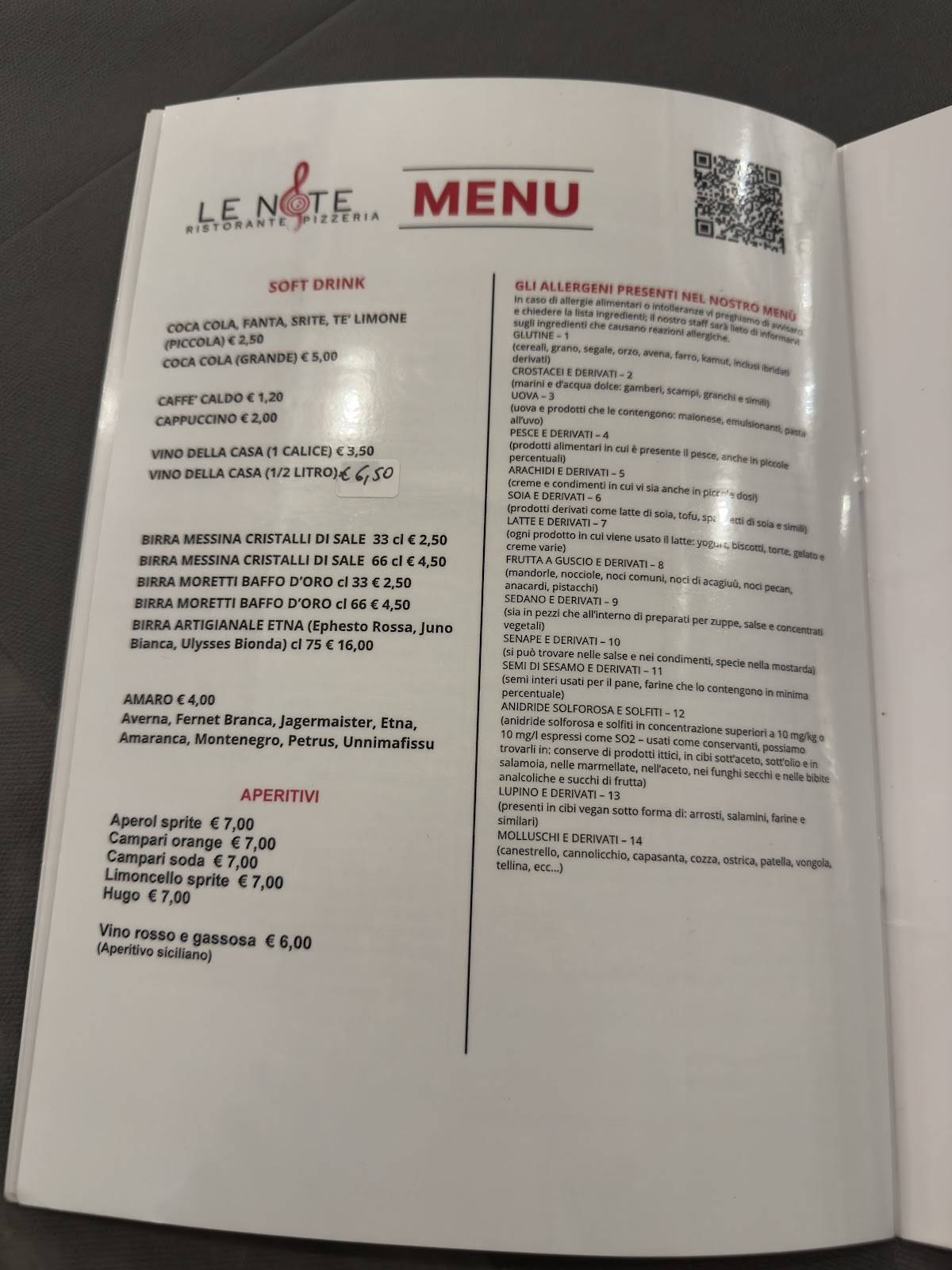 Ristorante - Pizzeria Le Note a Ragusa. меню