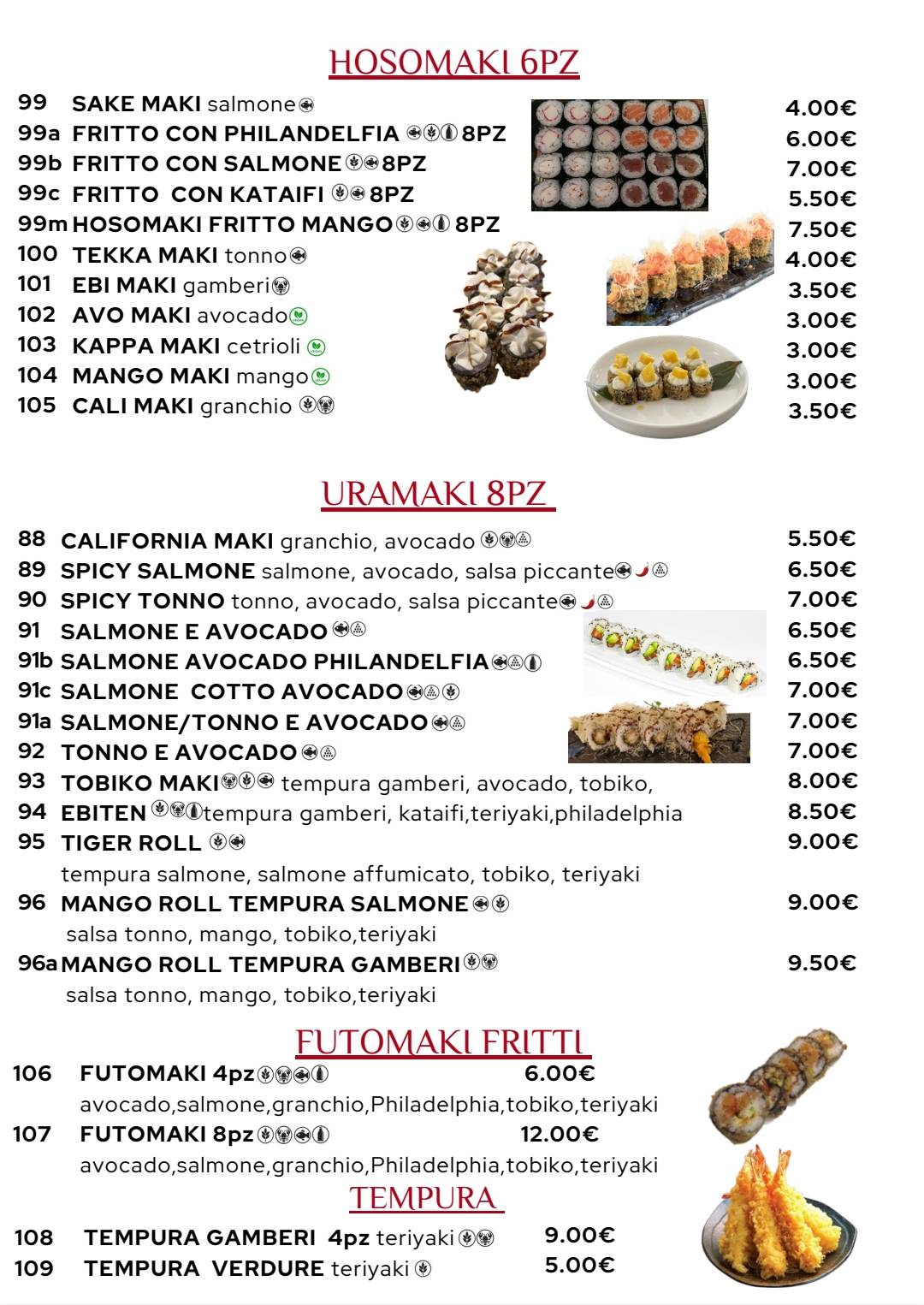 Ristorante Sakura меню