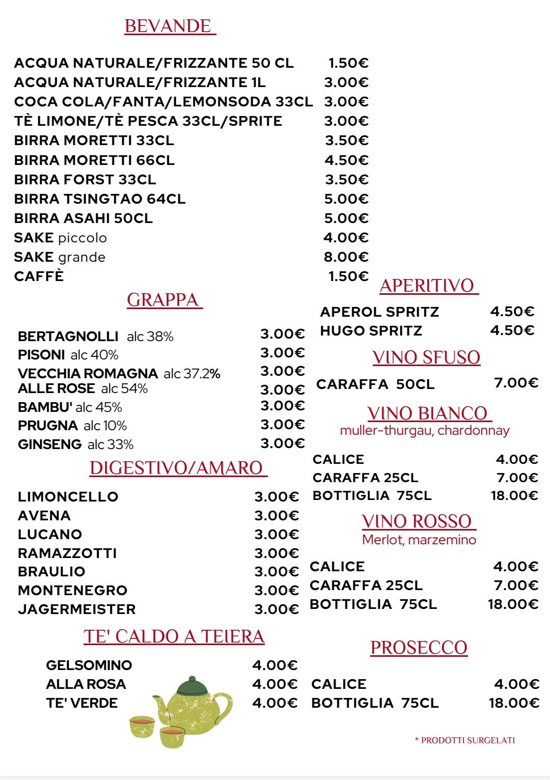 Ristorante Sakura меню