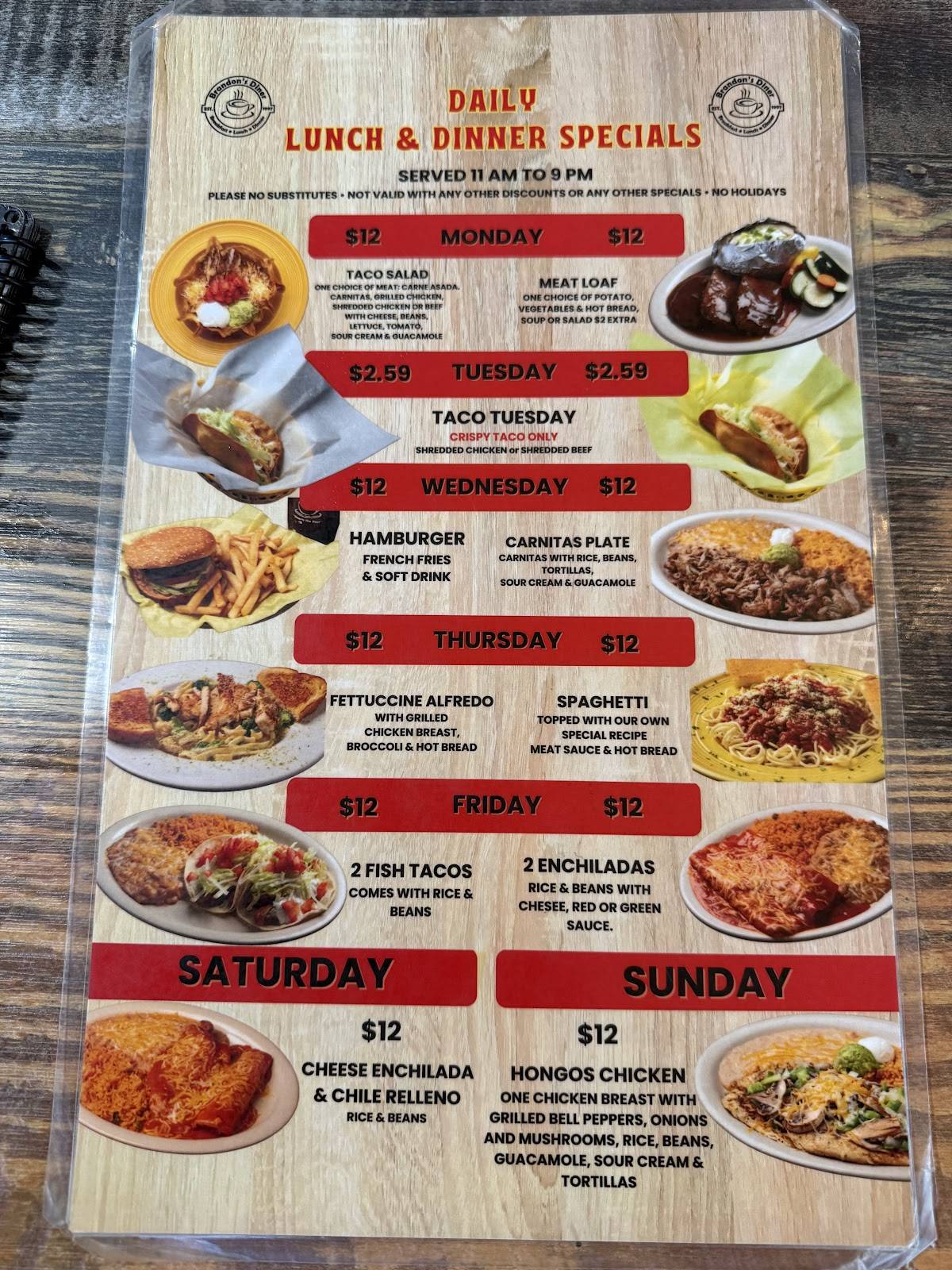 Brandon's Diner меню
