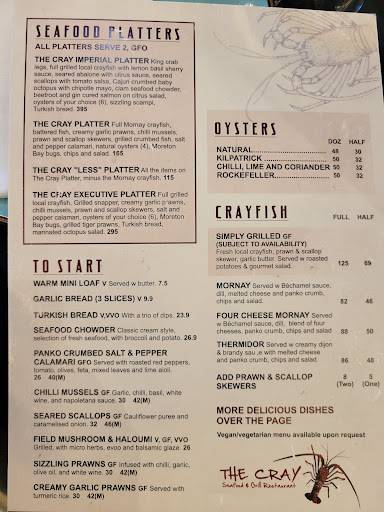 The Cray Seafood & Grill Restaurant Rockingham меню