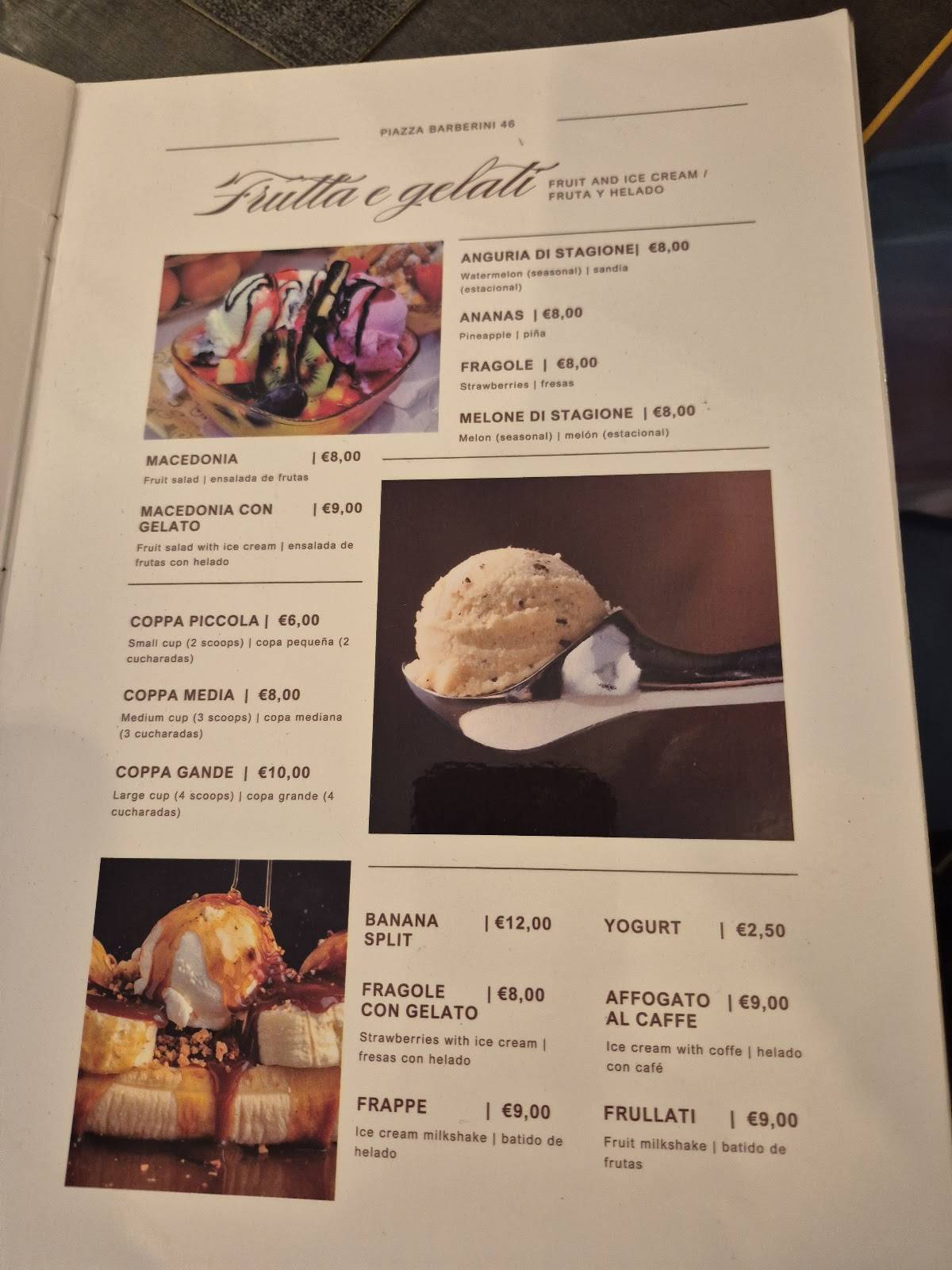 Barberini Express Roma меню