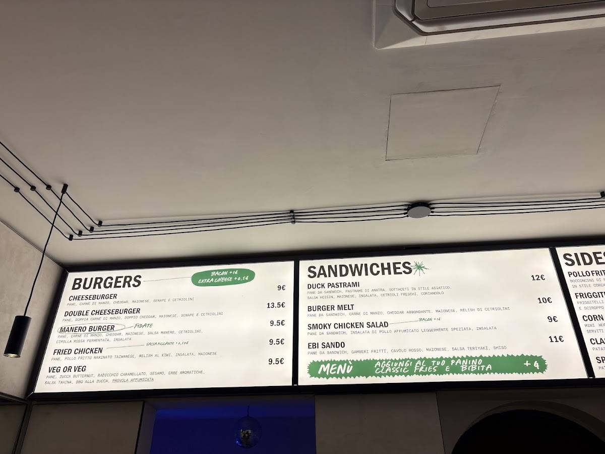 MANERO BURGERS меню