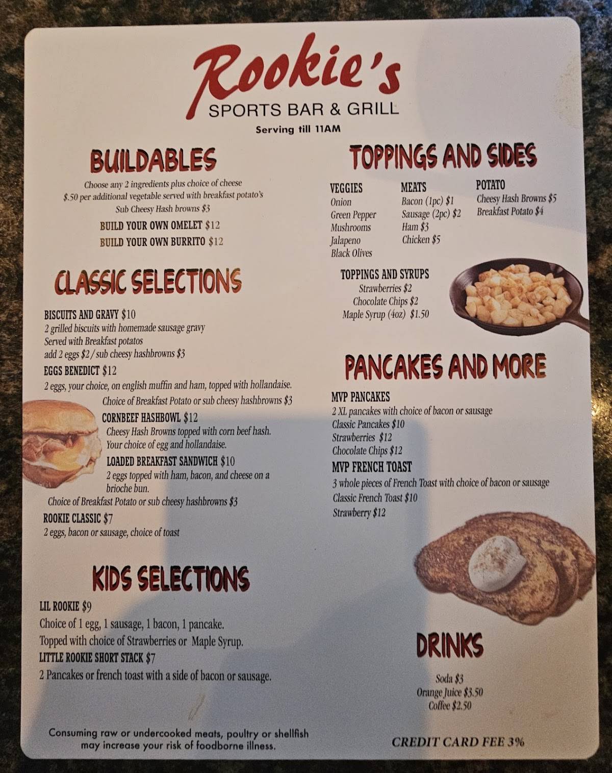 Rookie's Sports Bar & Grill меню