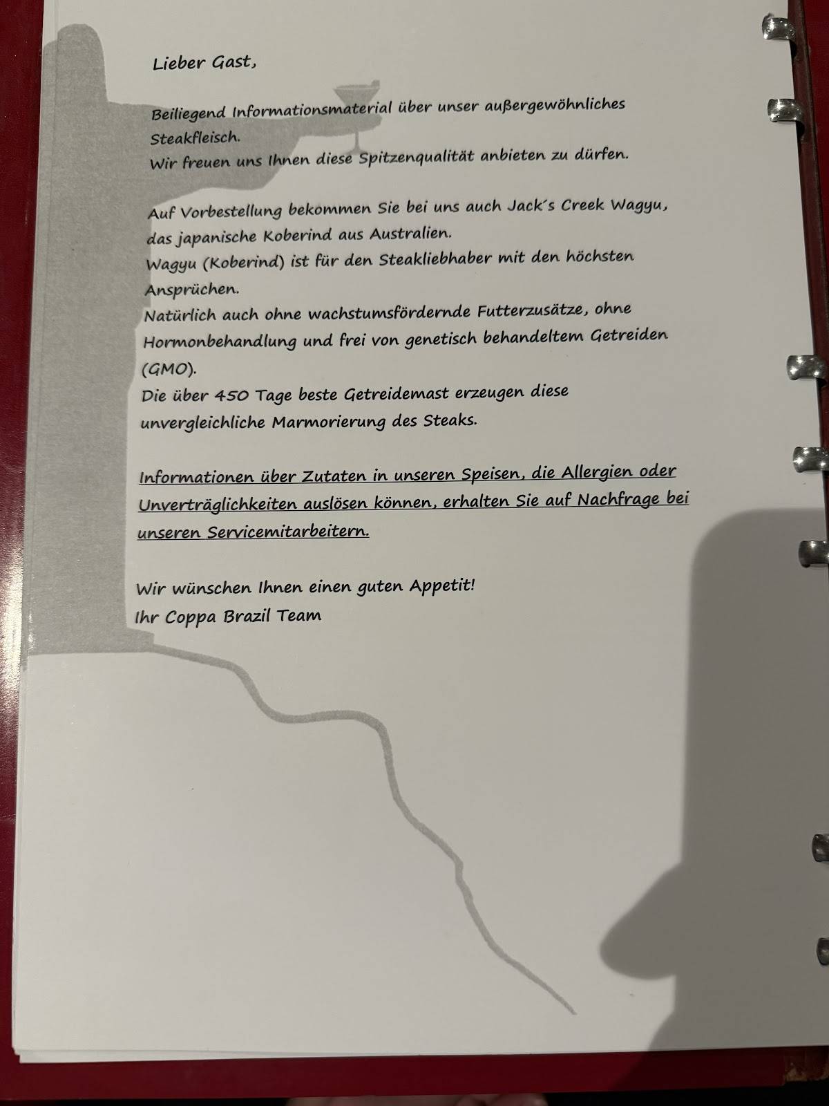 Restaurant Coppa Brazil меню