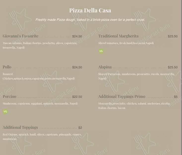 Giovanni's Italian Restaurant & Pizzeria меню