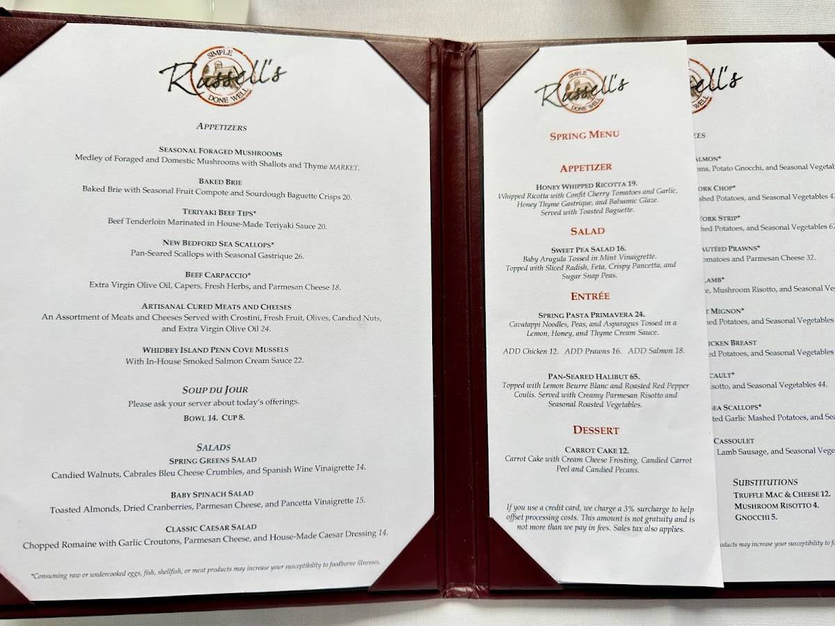 Russell's Restaurant & Loft меню