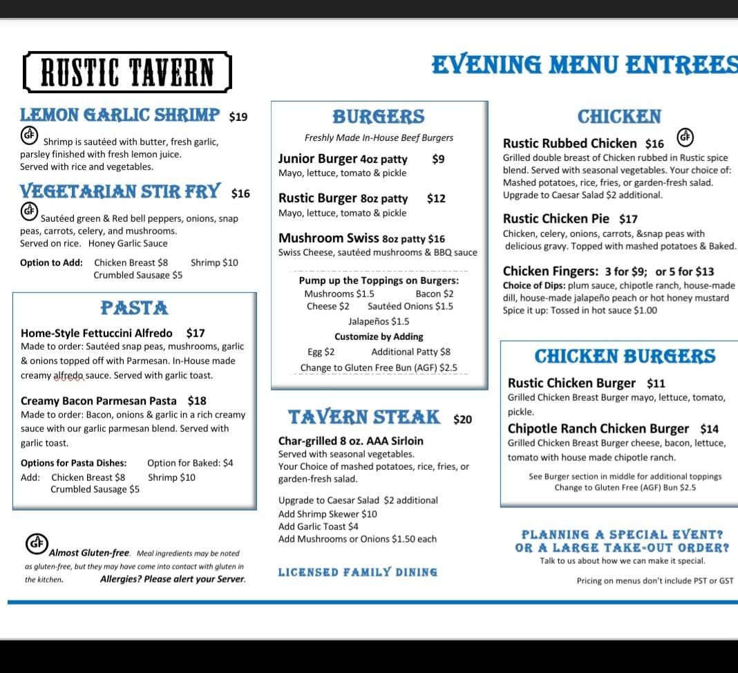 Rustic Tavern меню