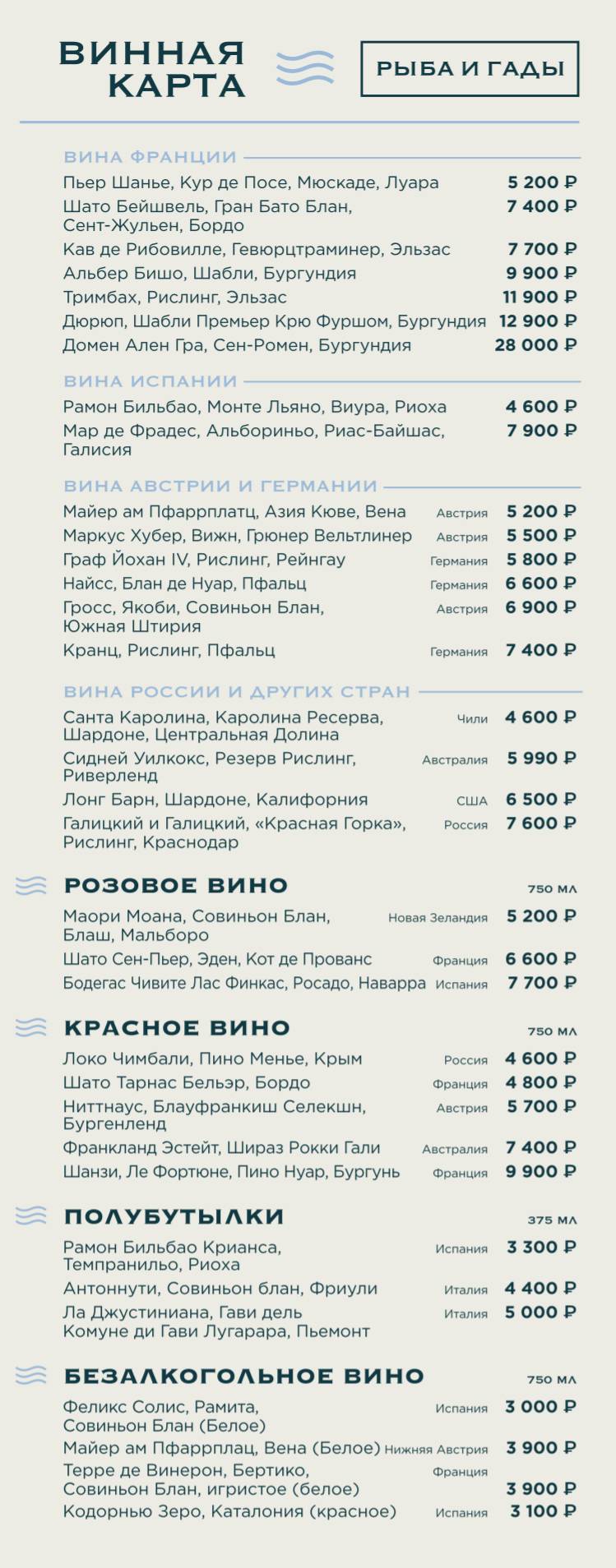 Рыба и Гады меню