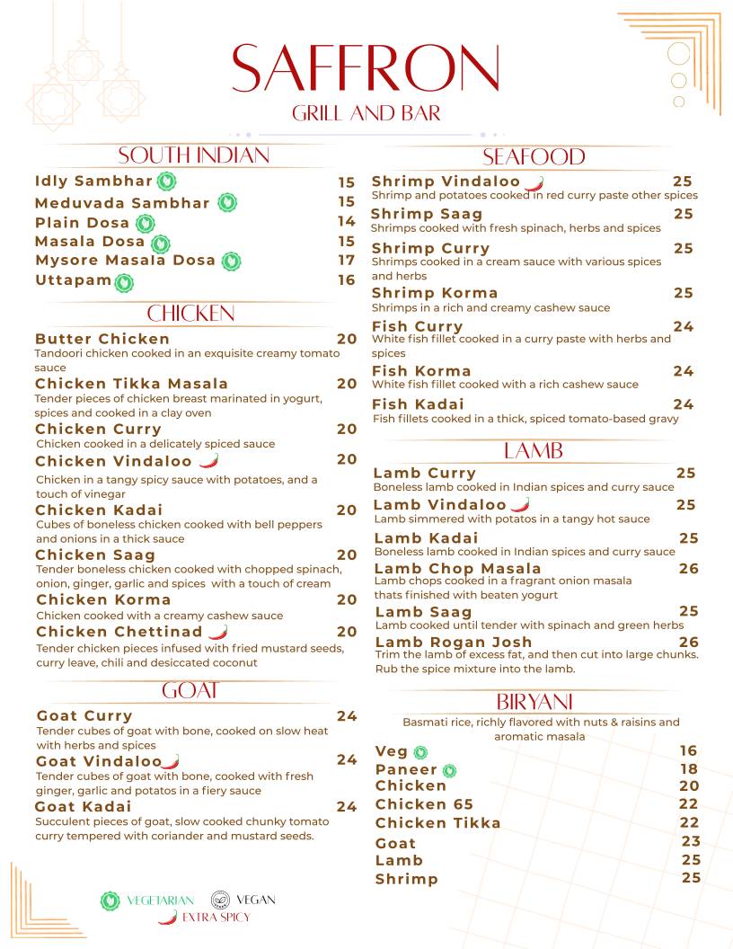 Saffron Grill & Bar меню