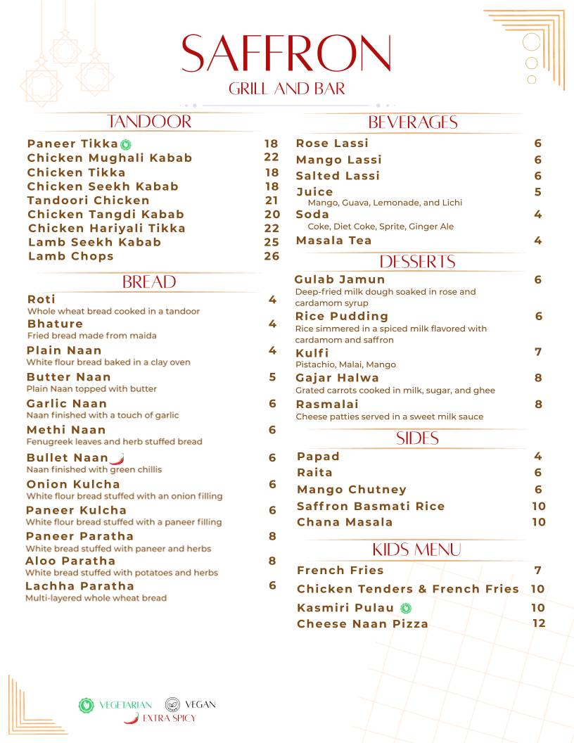 Saffron Grill & Bar меню