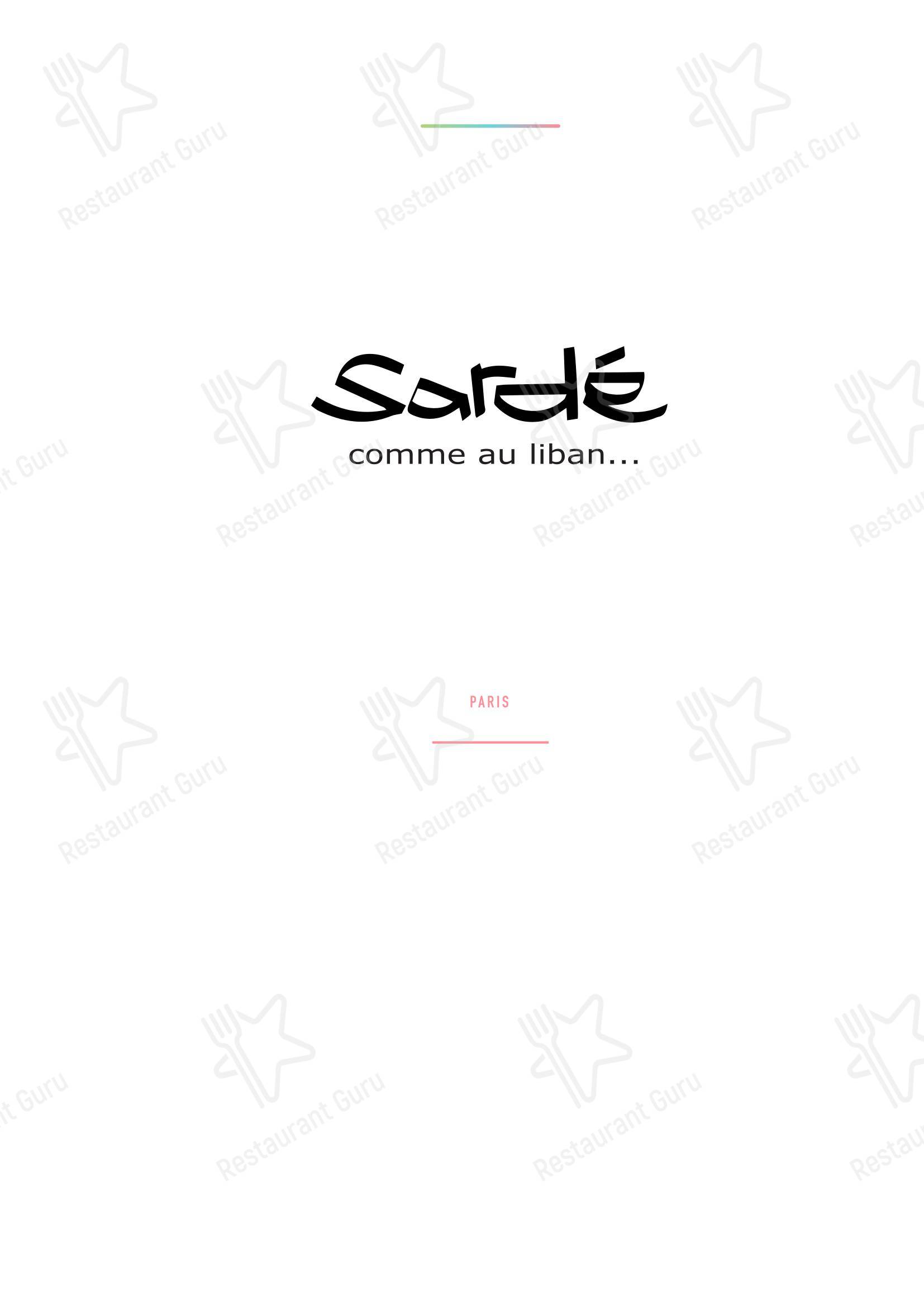 Меню ресторана Sardé - Comme au Liban… в Париже