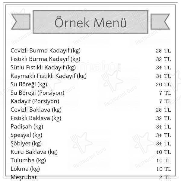 Şark Tatlı меню