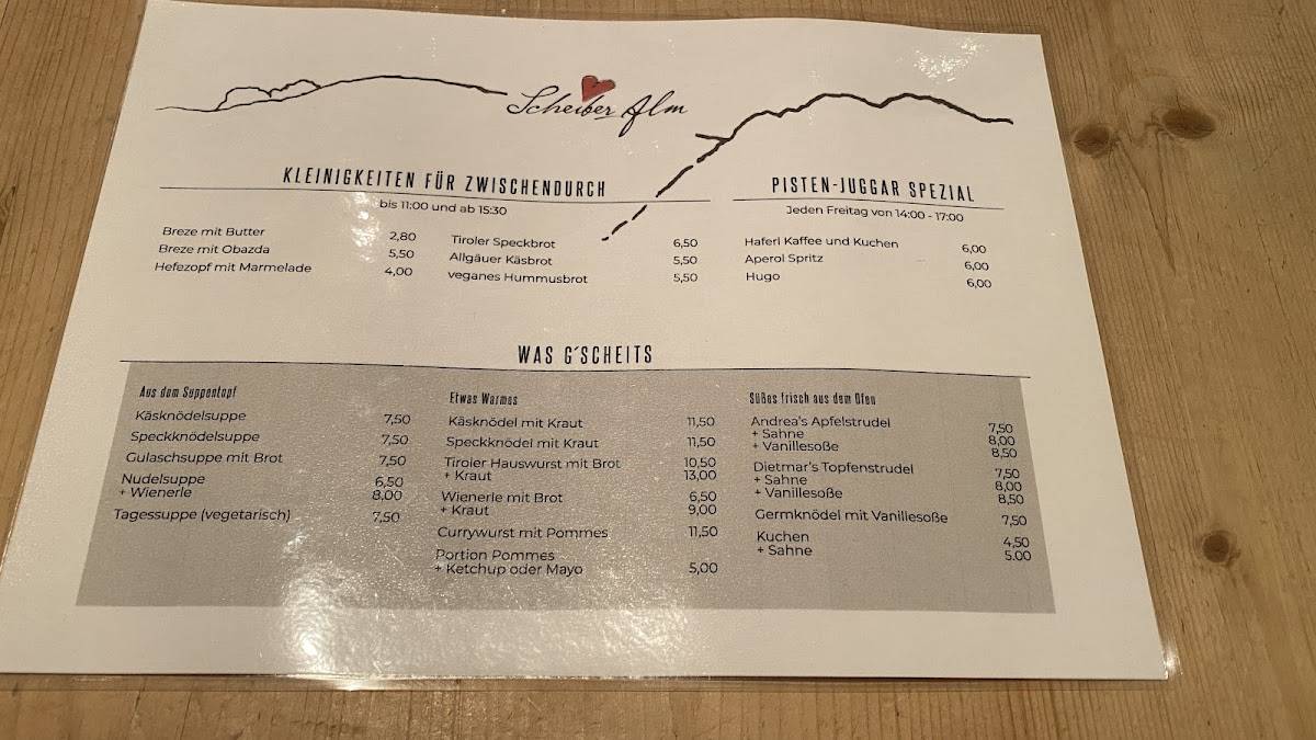 Scheiber Alm меню