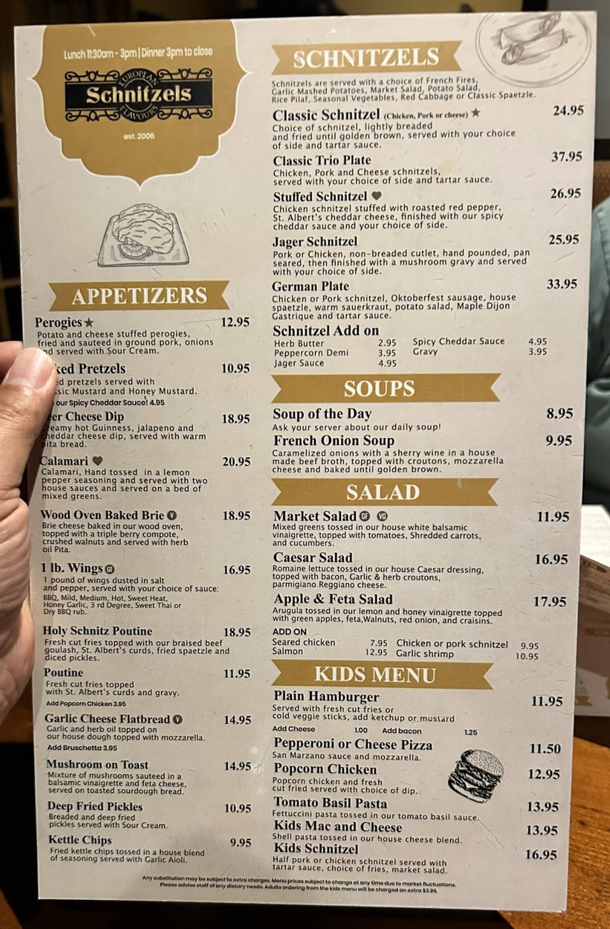 Schnitzels меню