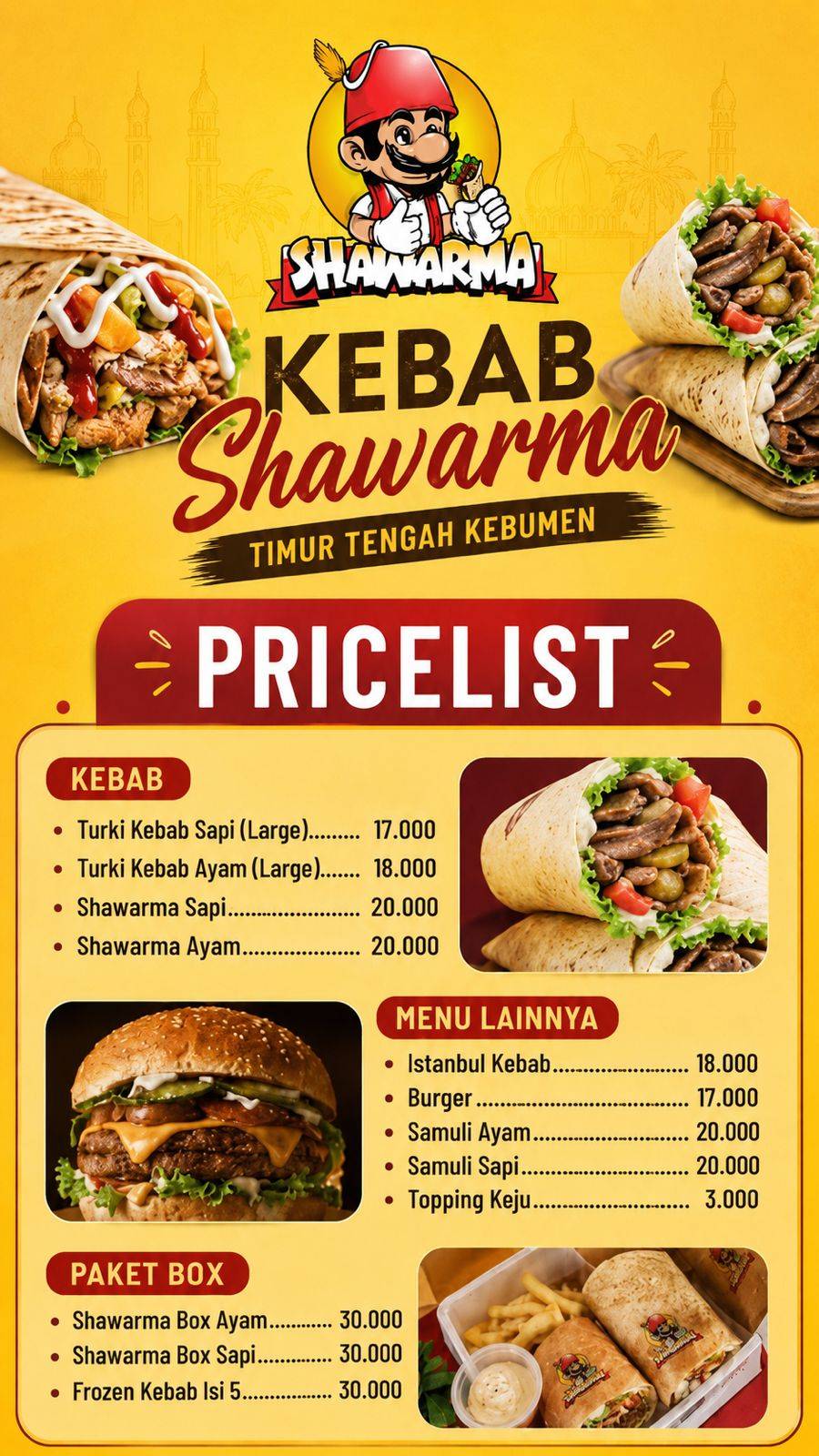 Shawarma Kebab Timur Tengah Kebumen меню