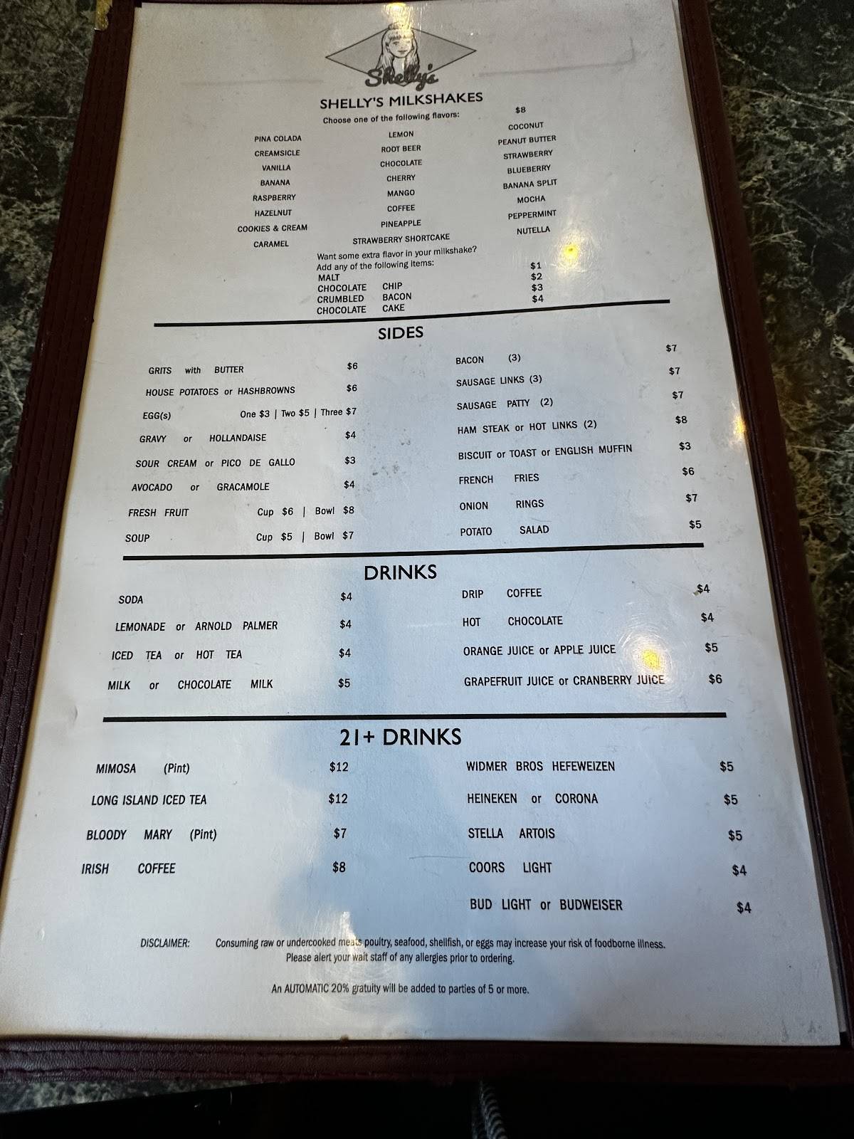 Shelly's Breakfast & Lunch меню