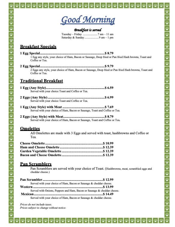 Shilo Inn restaurant меню